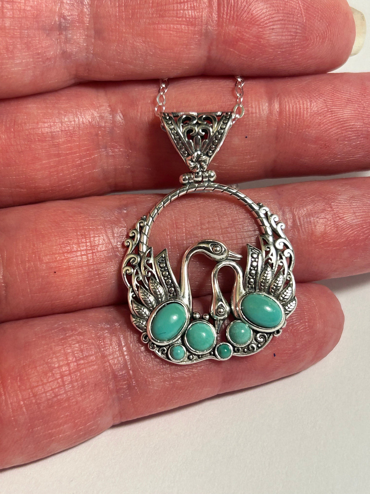 Swan Pendant with Genuine Turquoise in 925 Sterling Silver