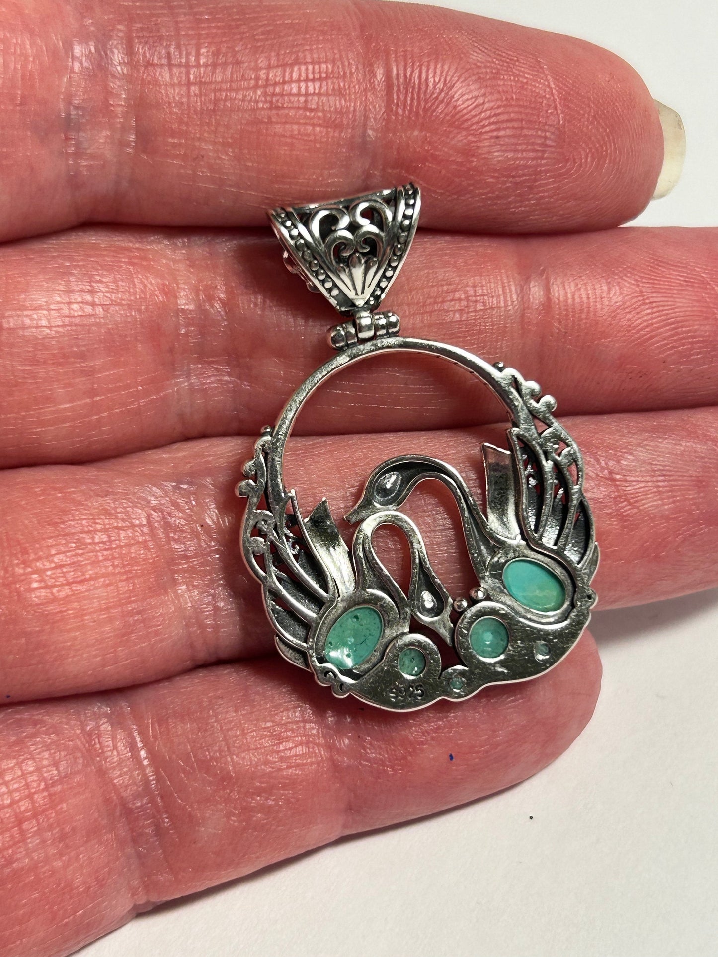 Swan Pendant with Genuine Turquoise in 925 Sterling Silver