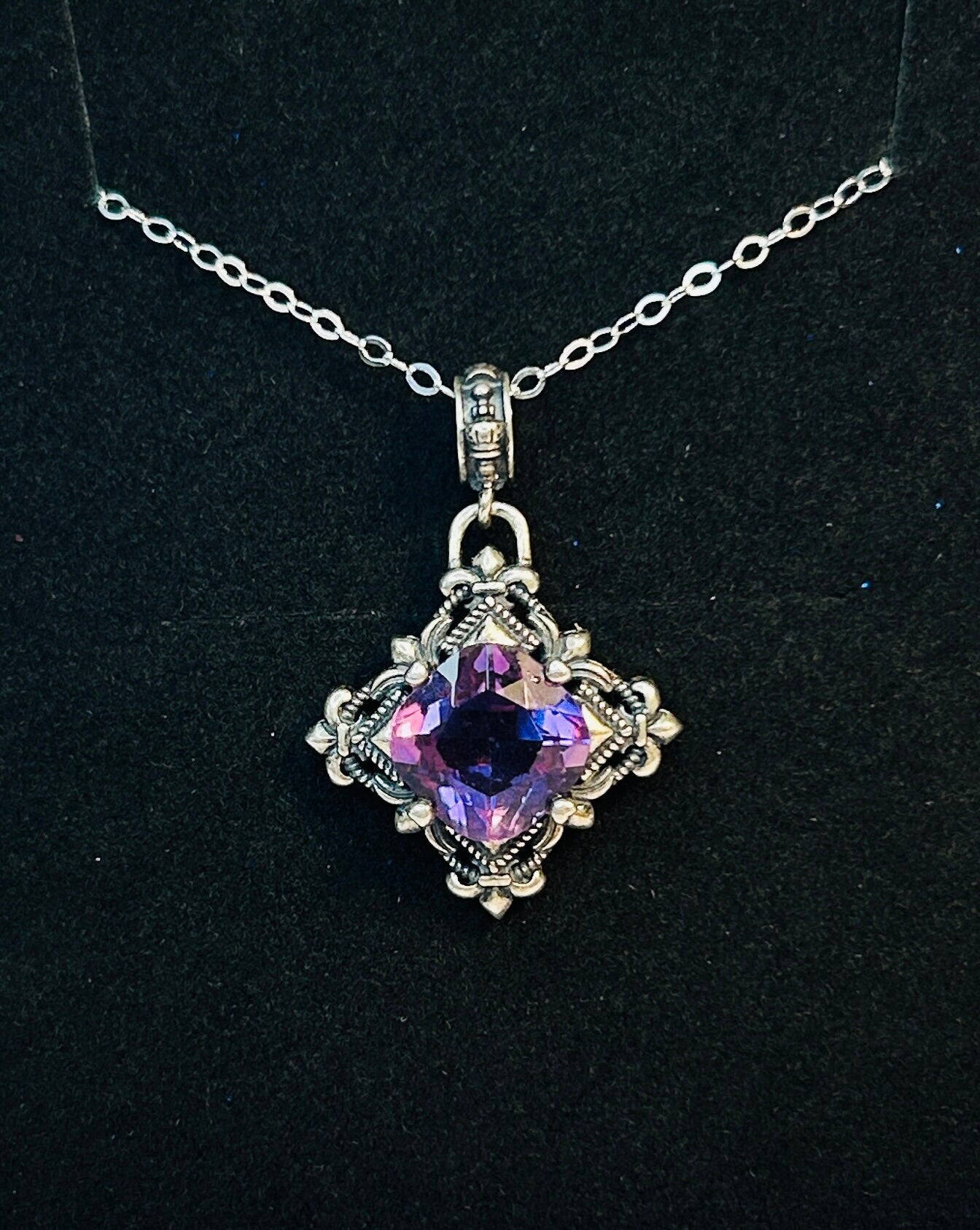 Fleur De Lys Amethyst Pendant in 925 Sterling Silver