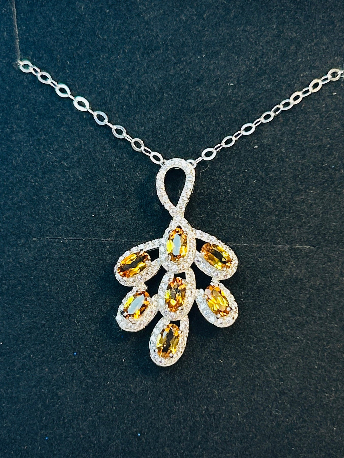 Leaf Pendant with Citrine & CZ in 925 Sterling Silver Celtic Dragon Jewellery