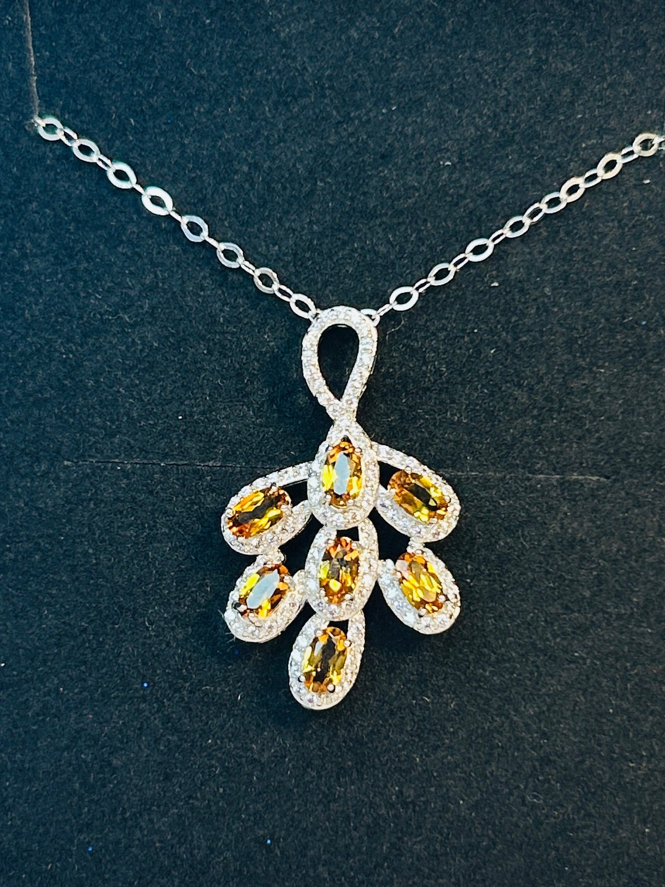 Leaf Pendant with Citrine & CZ in 925 Sterling Silver Celtic Dragon Jewellery