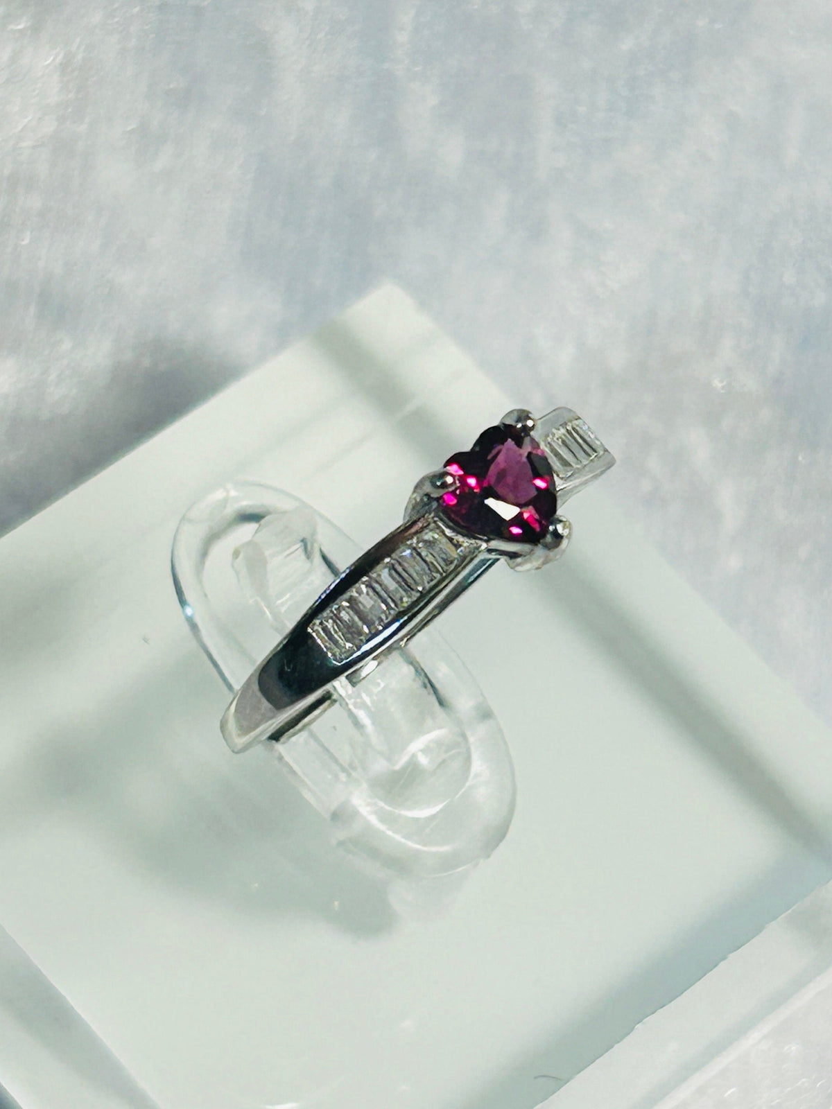 Garnet Heart Ring with Baguette CZ in 925 Sterling Silver - Adjustable Dark Romance Jewellery Celtic Dragon Jewellery