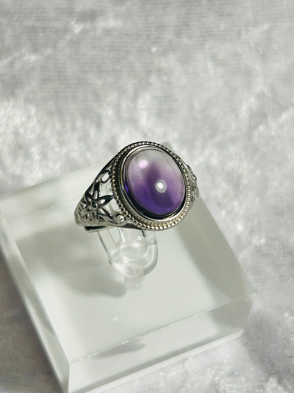 Amethyst Filigree Ring in 925 Sterling Silver - Adjustable Purple Cabochon Goth Jewellery Celtic Dragon Jewellery