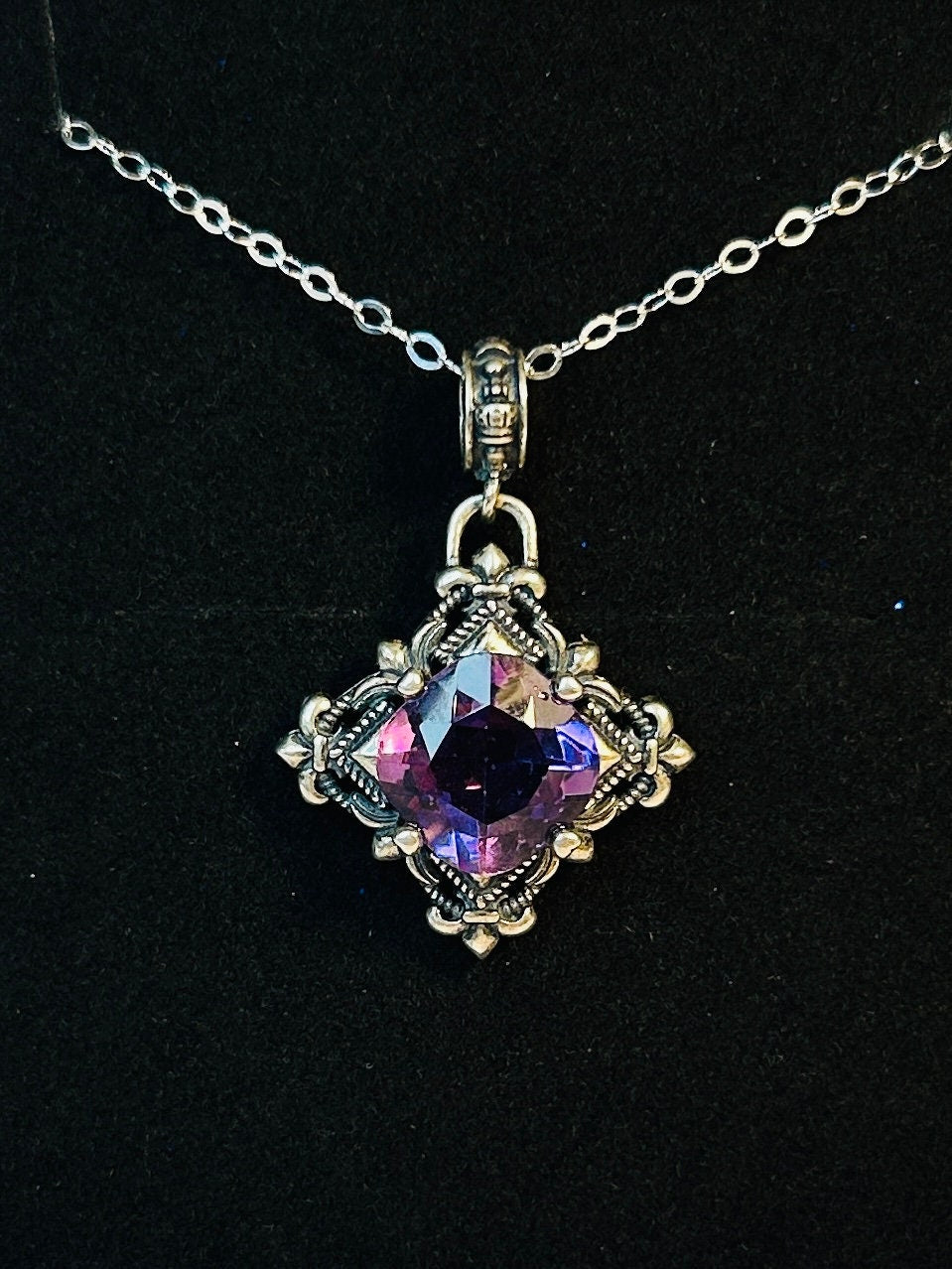 Fleur De Lys Amethyst Pendant in 925 Sterling Silver Celtic Dragon Jewellery