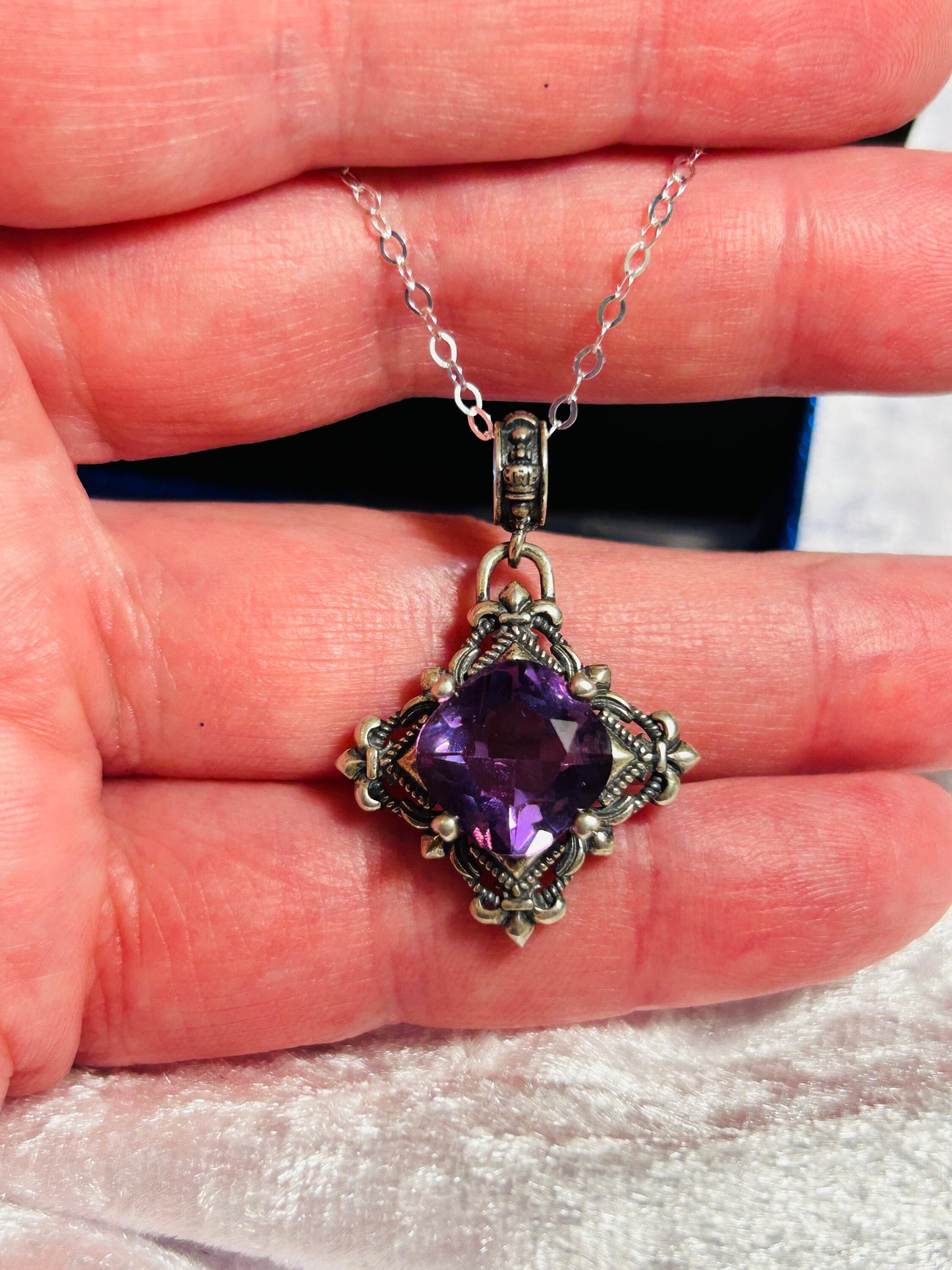 Fleur De Lys Amethyst Pendant in 925 Sterling Silver