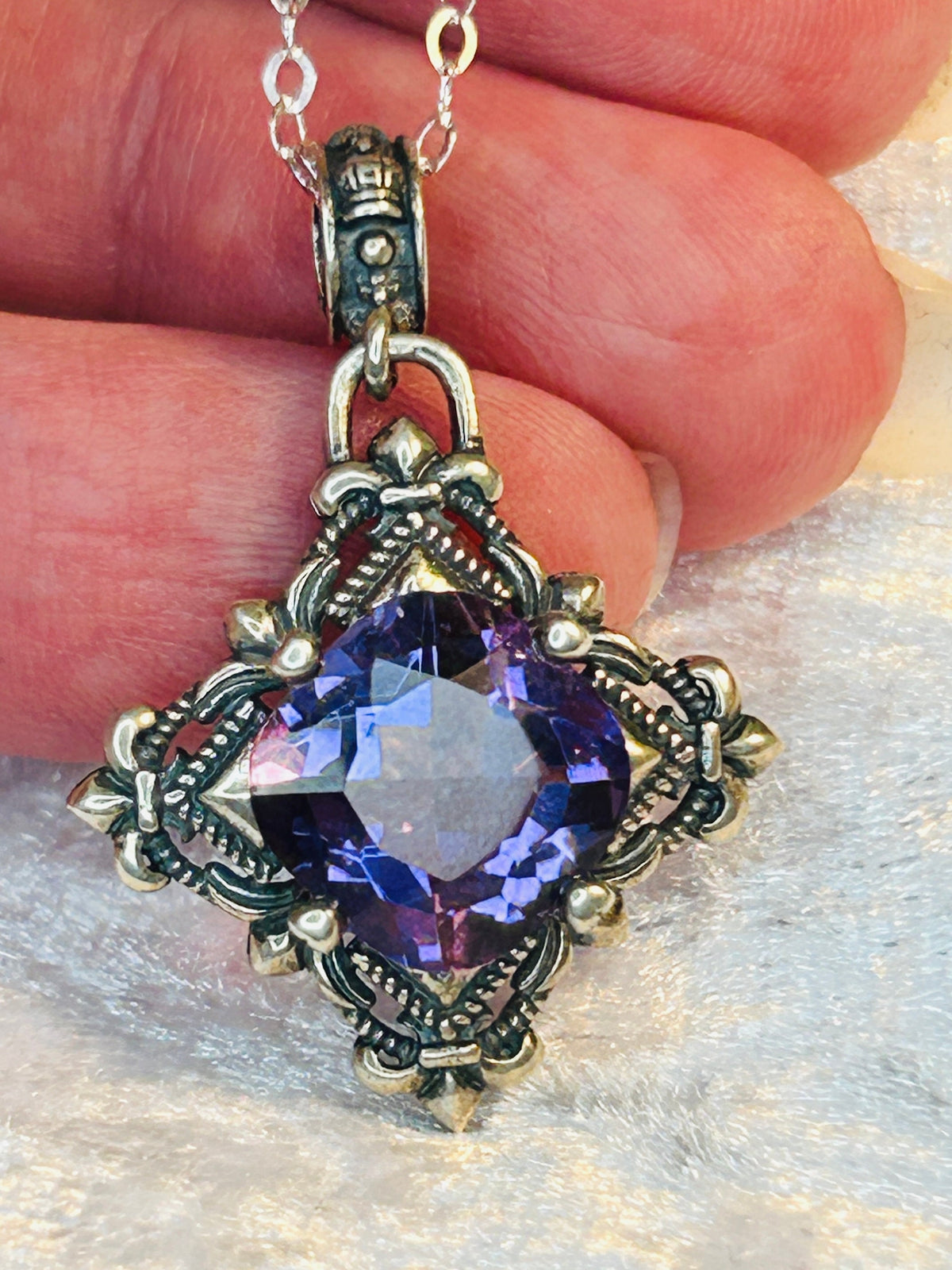 Fleur De Lys Amethyst Pendant in 925 Sterling Silver