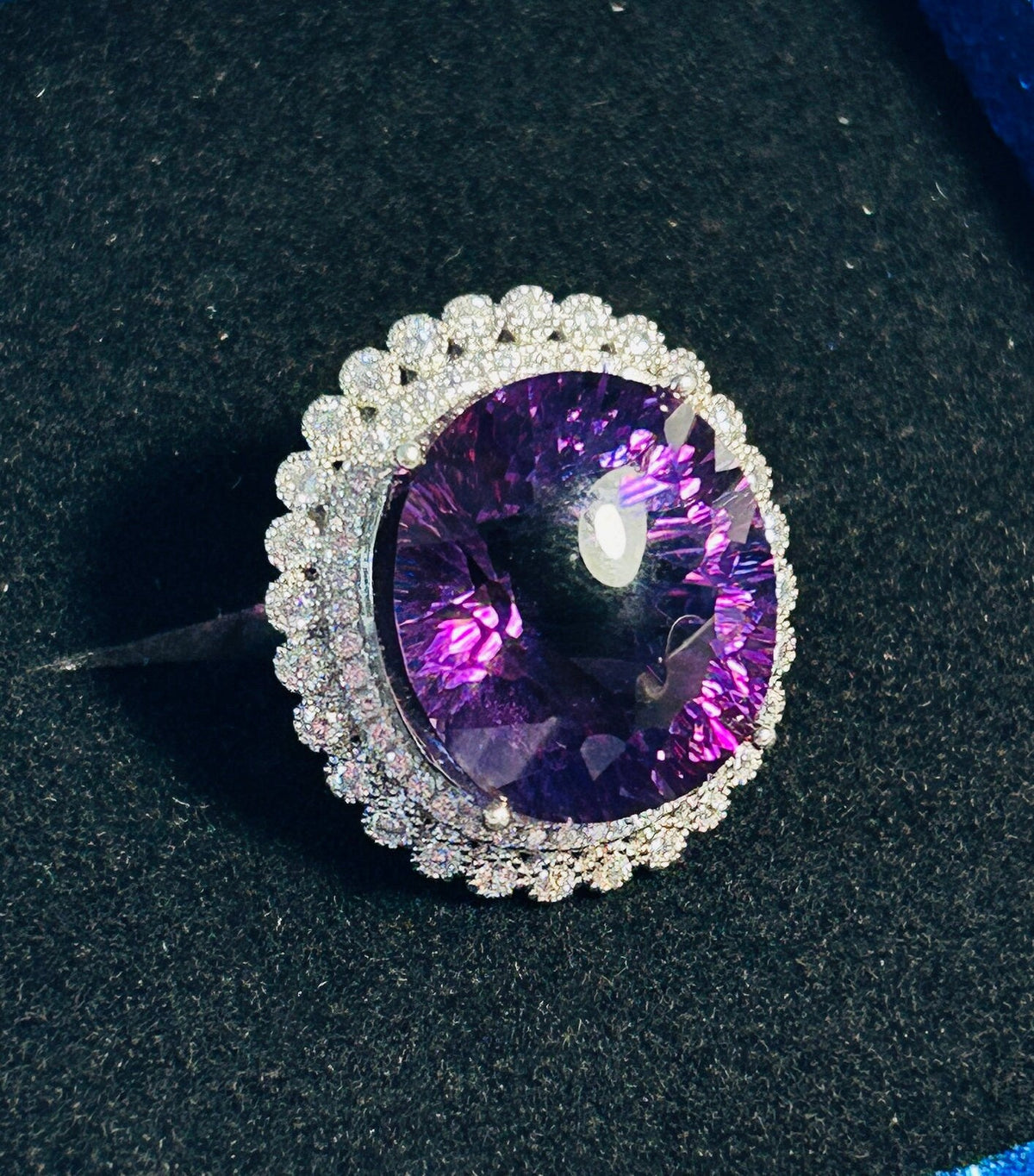 Amethyst Halo Ring with Double CZ Surround - 925 Sterling Silver - Adjustable Gothic Statement Jewellery Celtic Dragon Jewellery