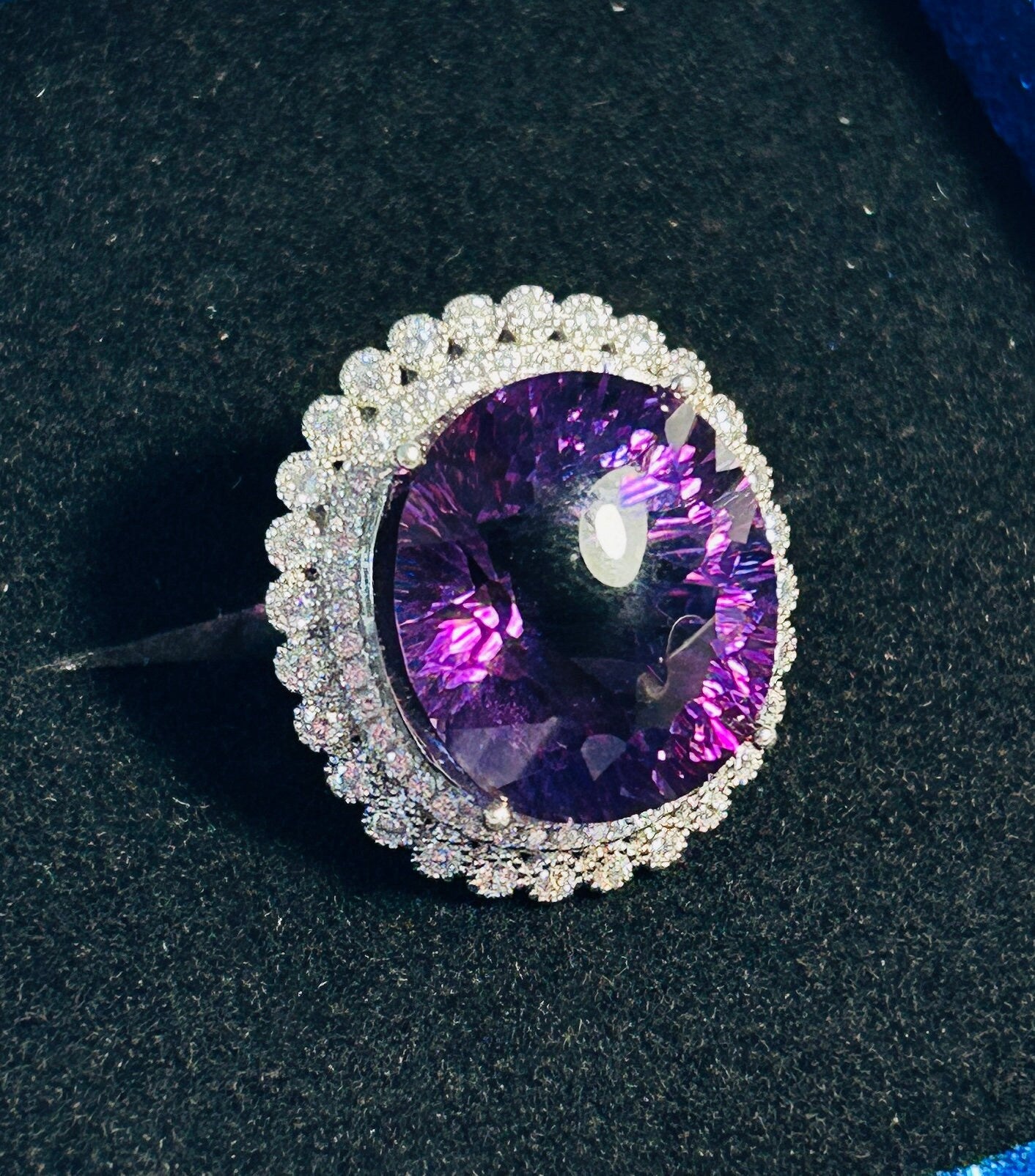 Amethyst Halo Ring with Double CZ Surround - 925 Sterling Silver - Adjustable Gothic Statement Jewellery Celtic Dragon Jewellery