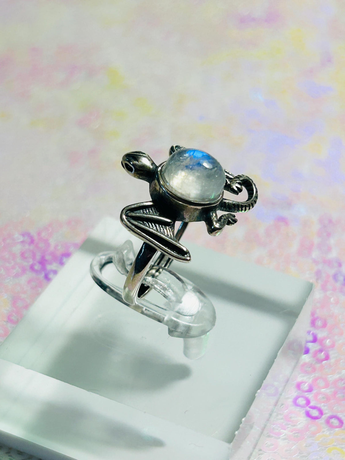 Celtic Dragon Ring with Moonstone in 925 Sterling Silver - Adjustable Gothic Jewellery Celtic Dragon Jewellery