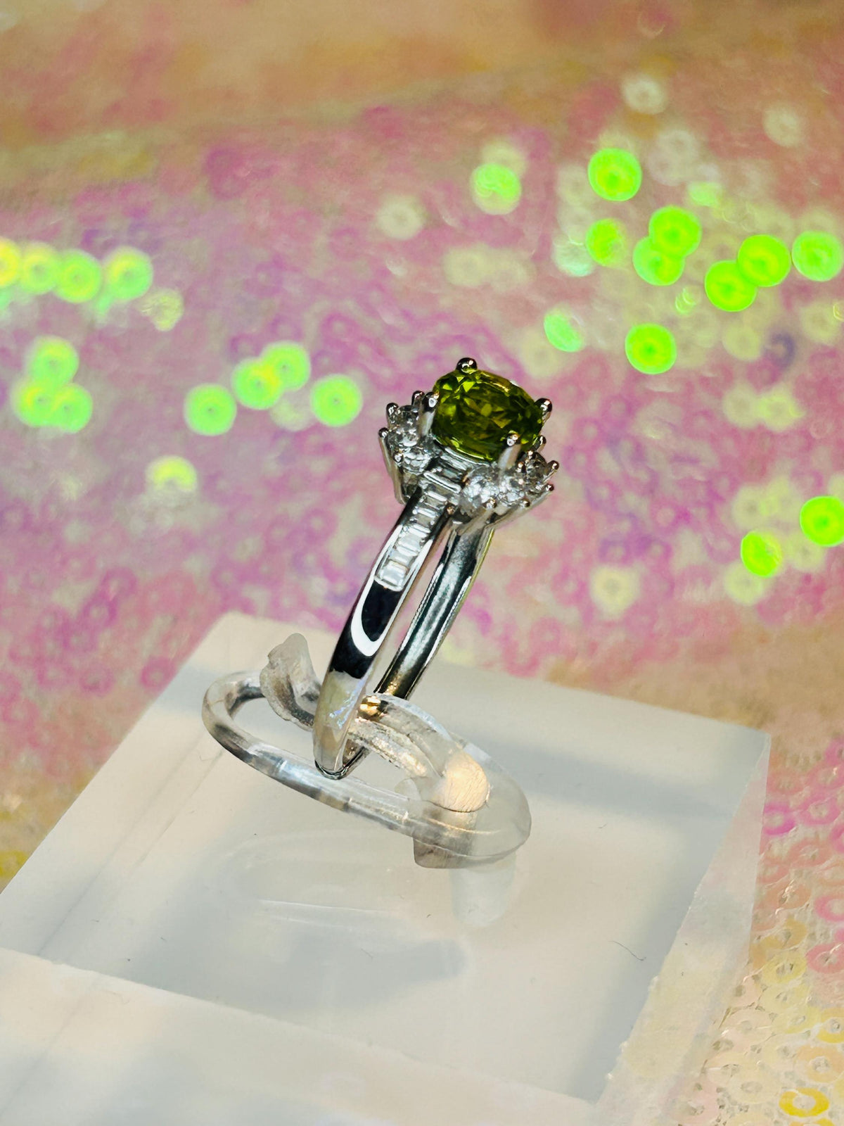 Peridot Cluster Ring in 925 Sterling Silver, Adjustable with CZ Accents