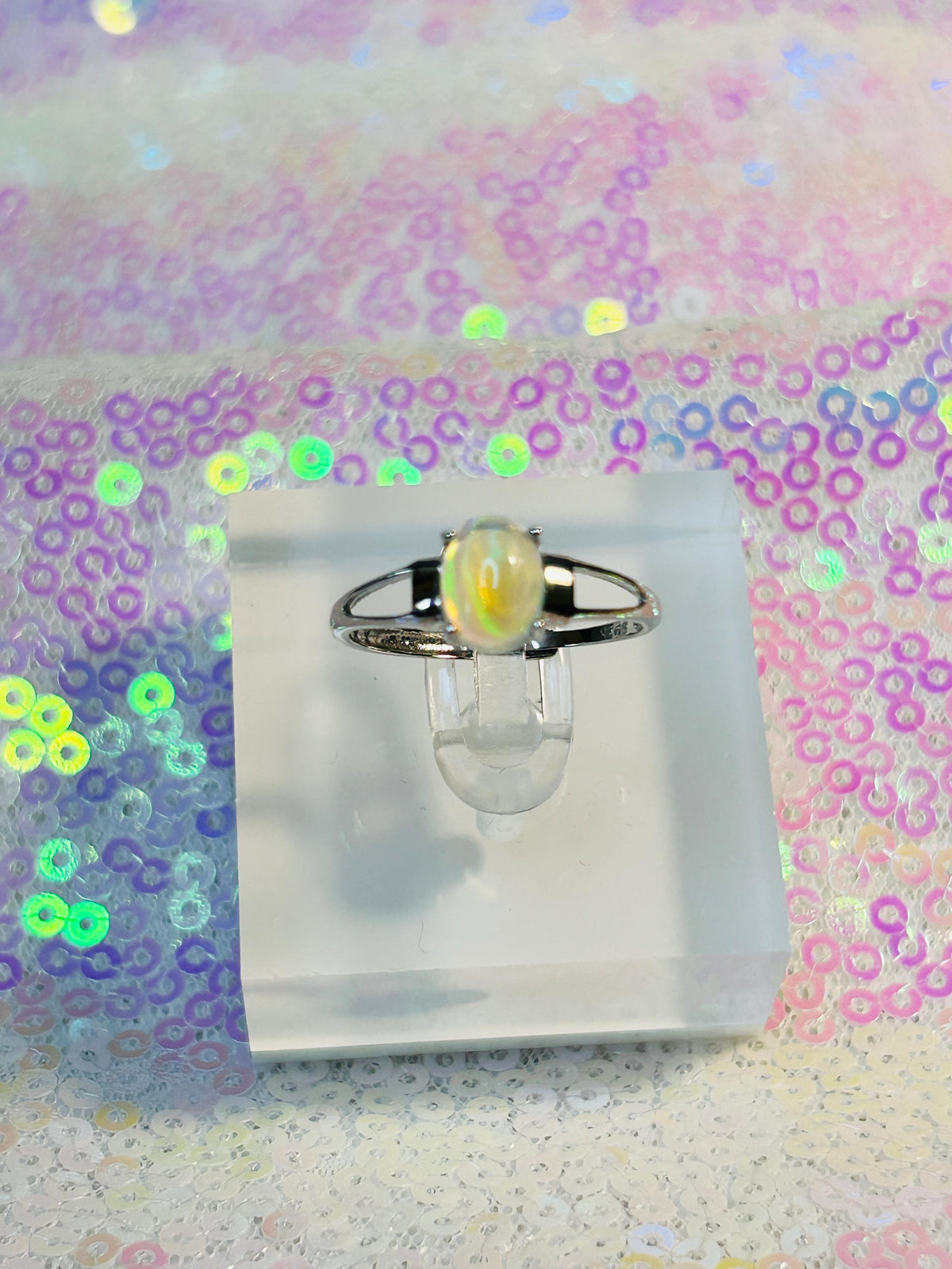 Dainty Opal Ring in 925 Sterling Silver - Adjustable Band