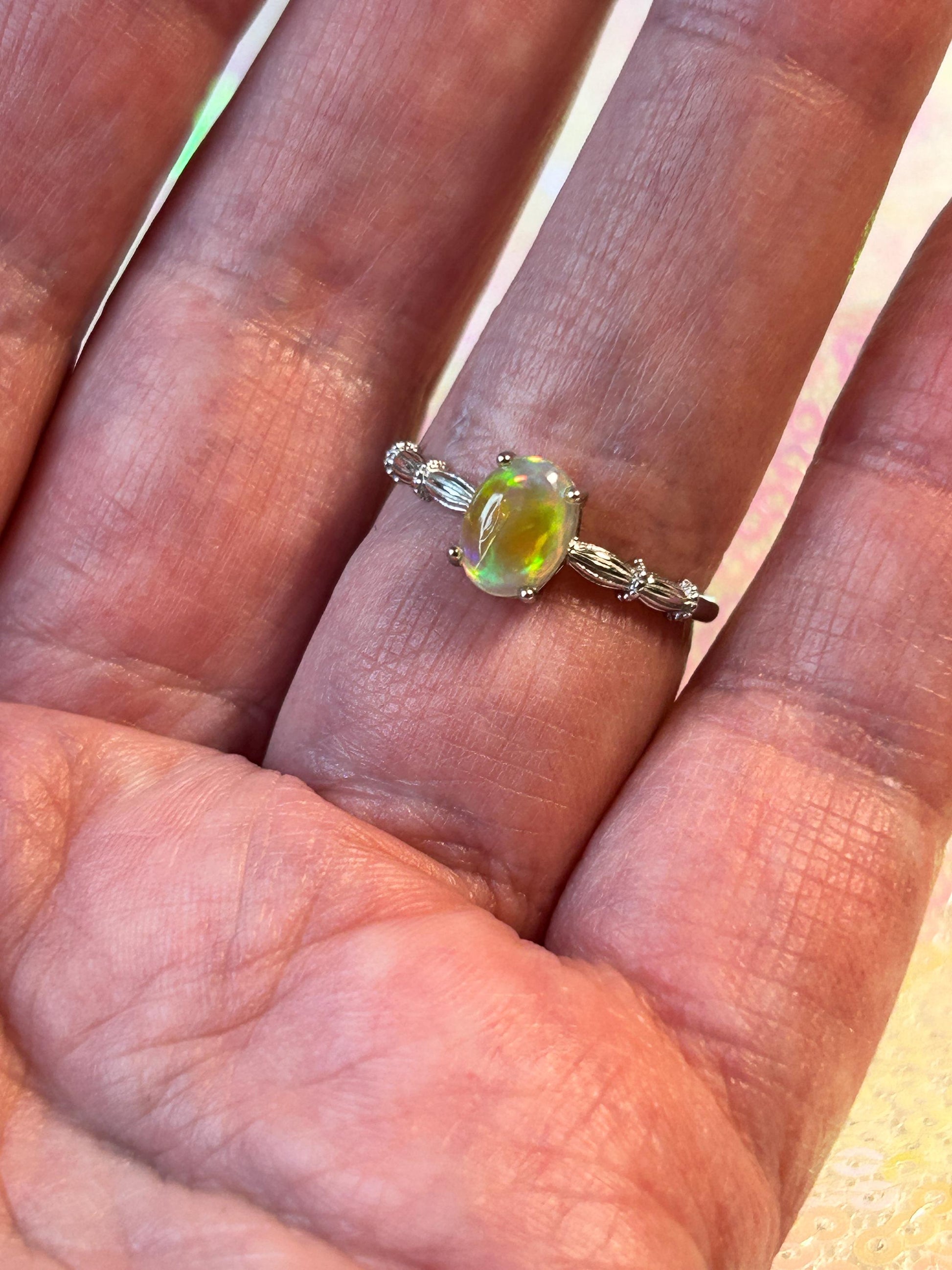 Dainty Orange Opal Ring in 925 Sterling Silver - Twist Design Adjustable Band Celtic Dragon Jewellery