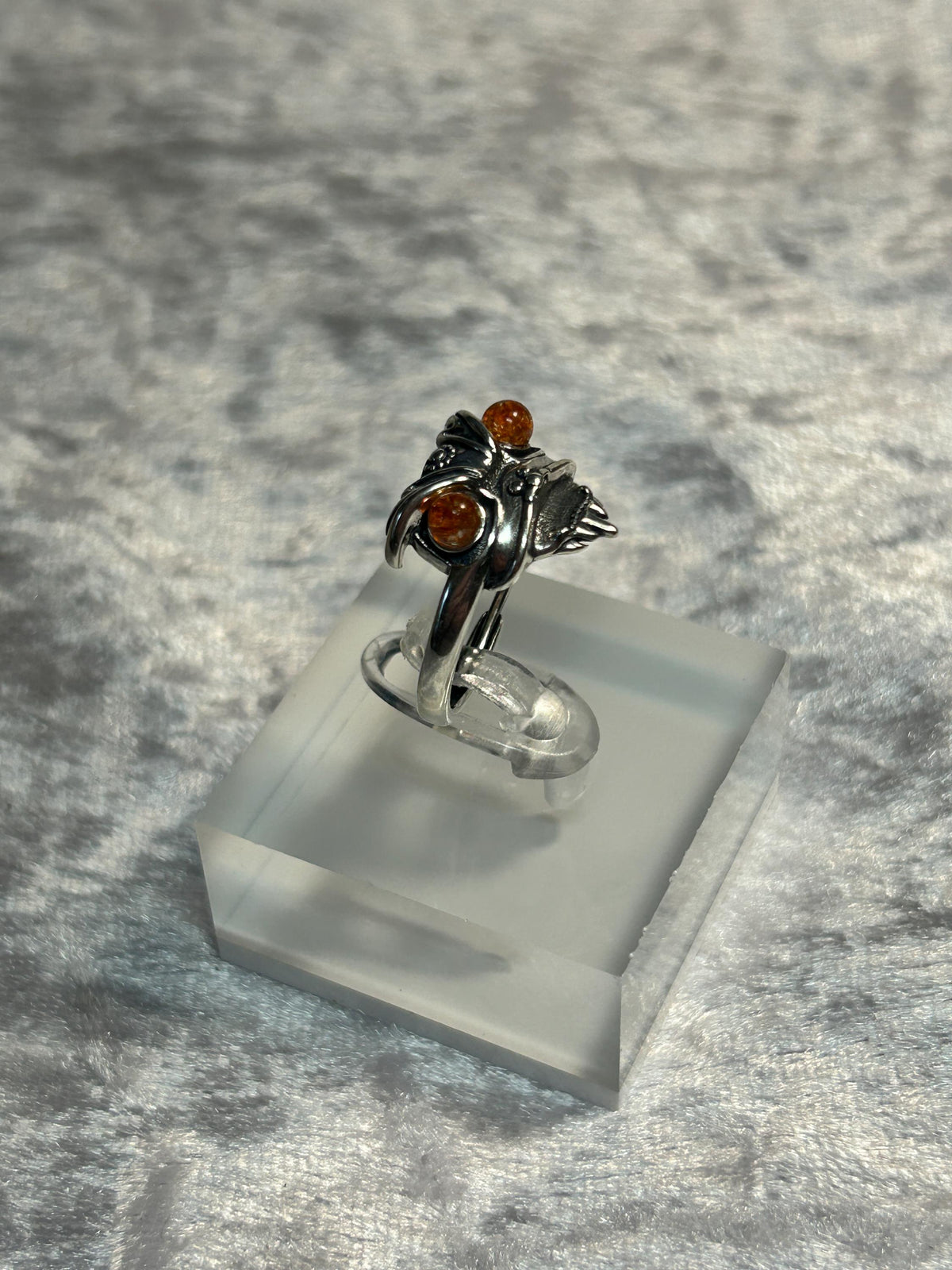 Foo Dog Ring with Sunstone Eyes in 925 Sterling Silver - Adjustable Temple Lion Jewellery Celtic Dragon Jewellery