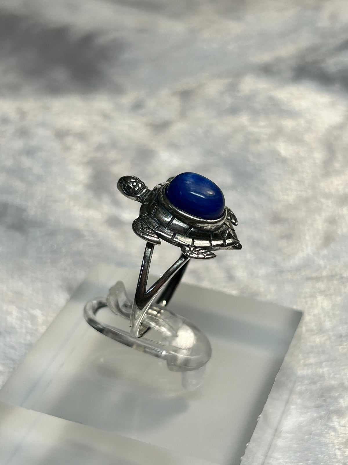 Turtle Ring With Blue Kyanite in 925 Sterling Silver & Adjustable Band Celtic Dragon Jewellery