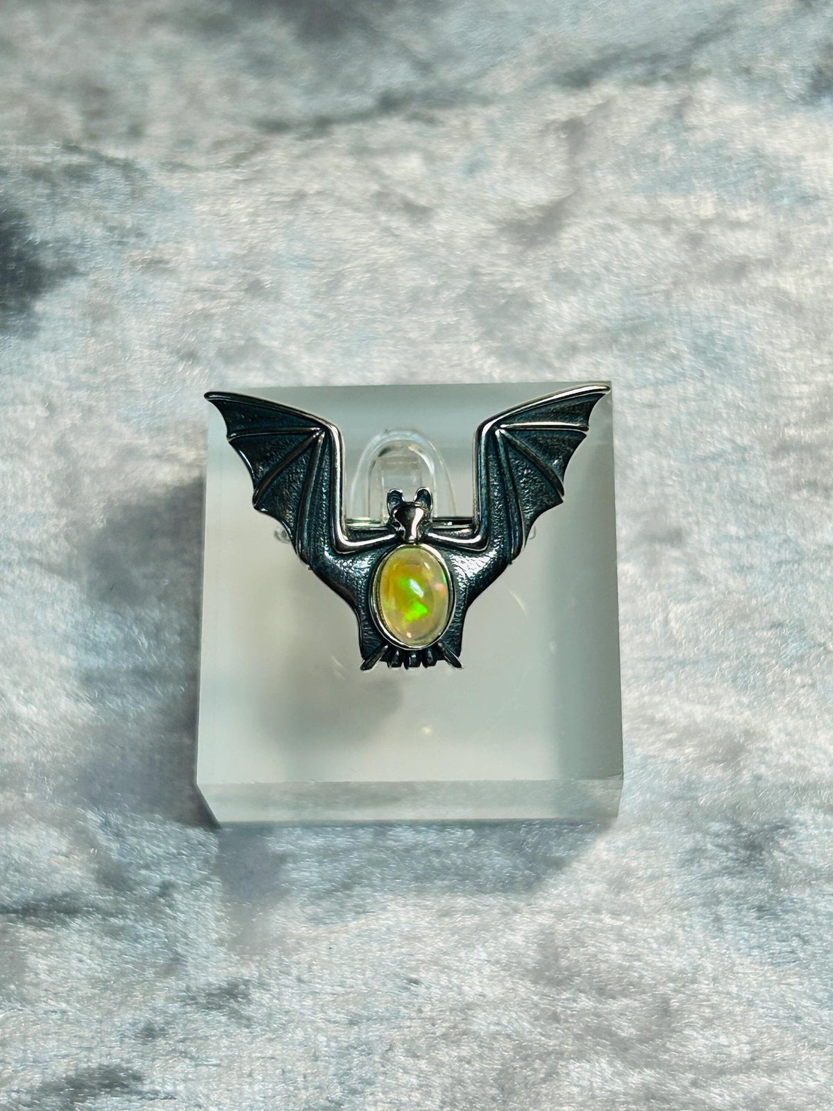 Flying Bat Ring with Opal in 925 Sterling Silver & Adjustable Band Celtic Dragon Jewellery
