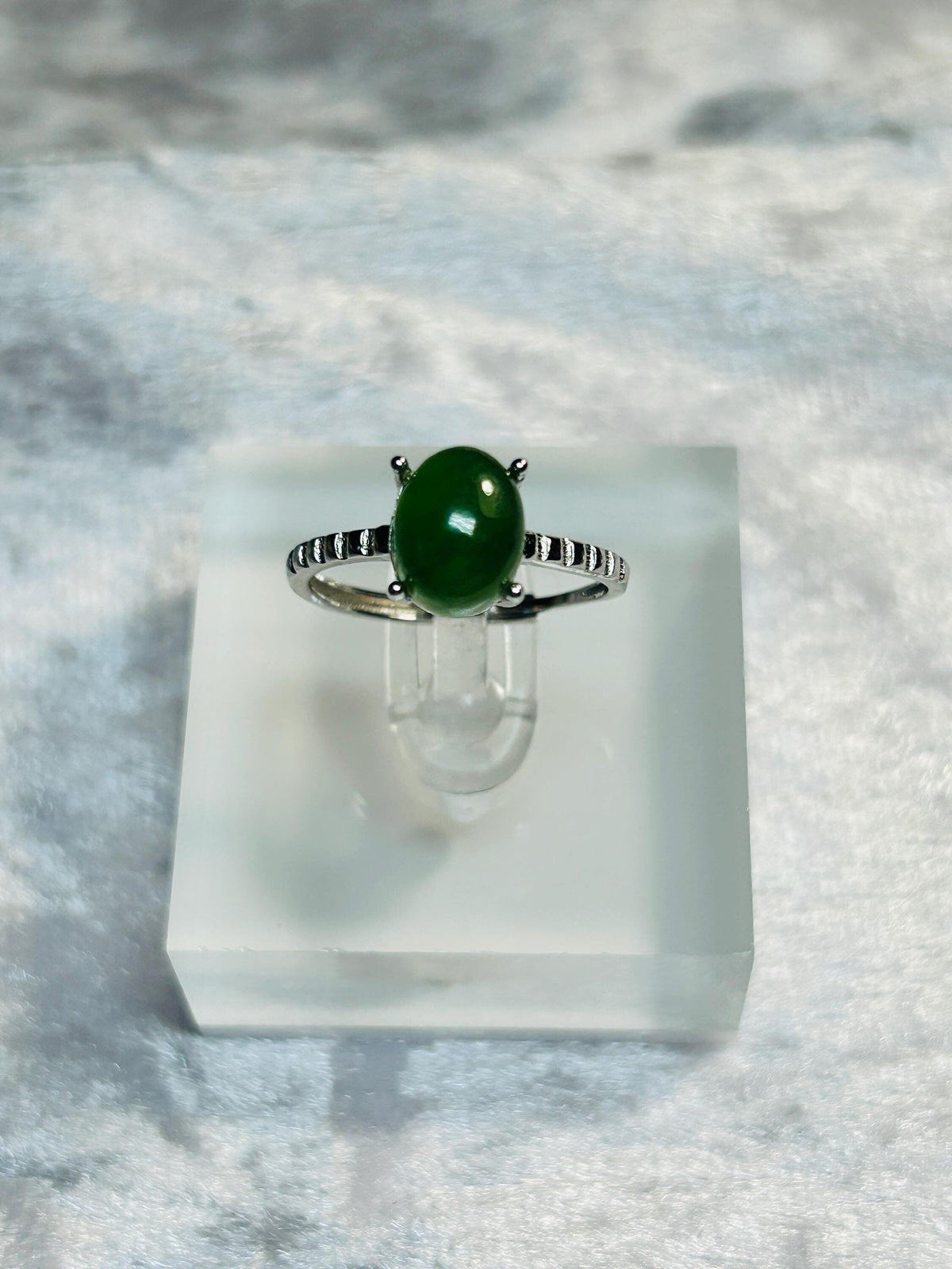 Claw Set Jade Gemstone Ring in 925 Sterling Silver with Adjustable Band Celtic Dragon Jewellery