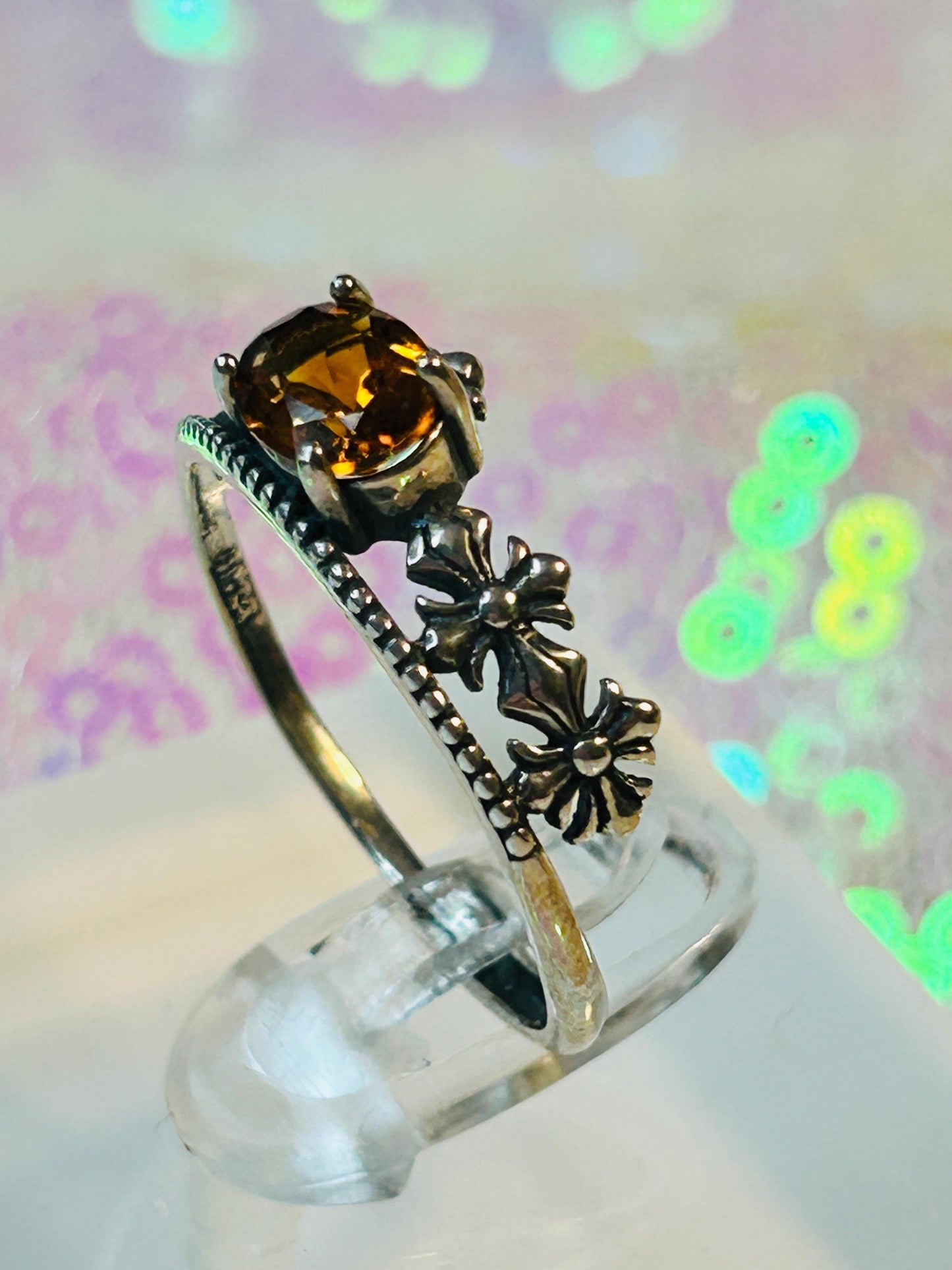 Regal Tiara Ring with Citrine in 925 Sterling Silver & Adjustable Band Celtic Dragon Jewellery