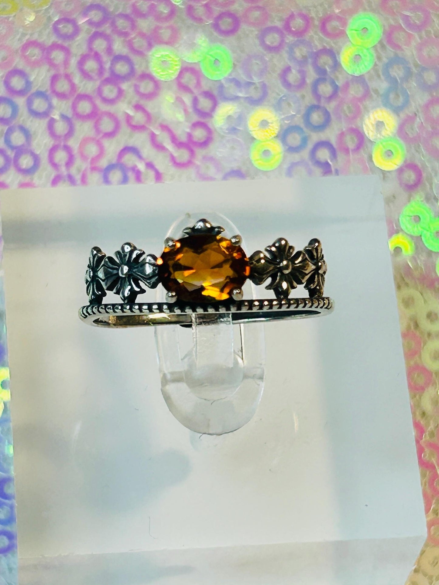 Regal Tiara Ring with Citrine in 925 Sterling Silver & Adjustable Band