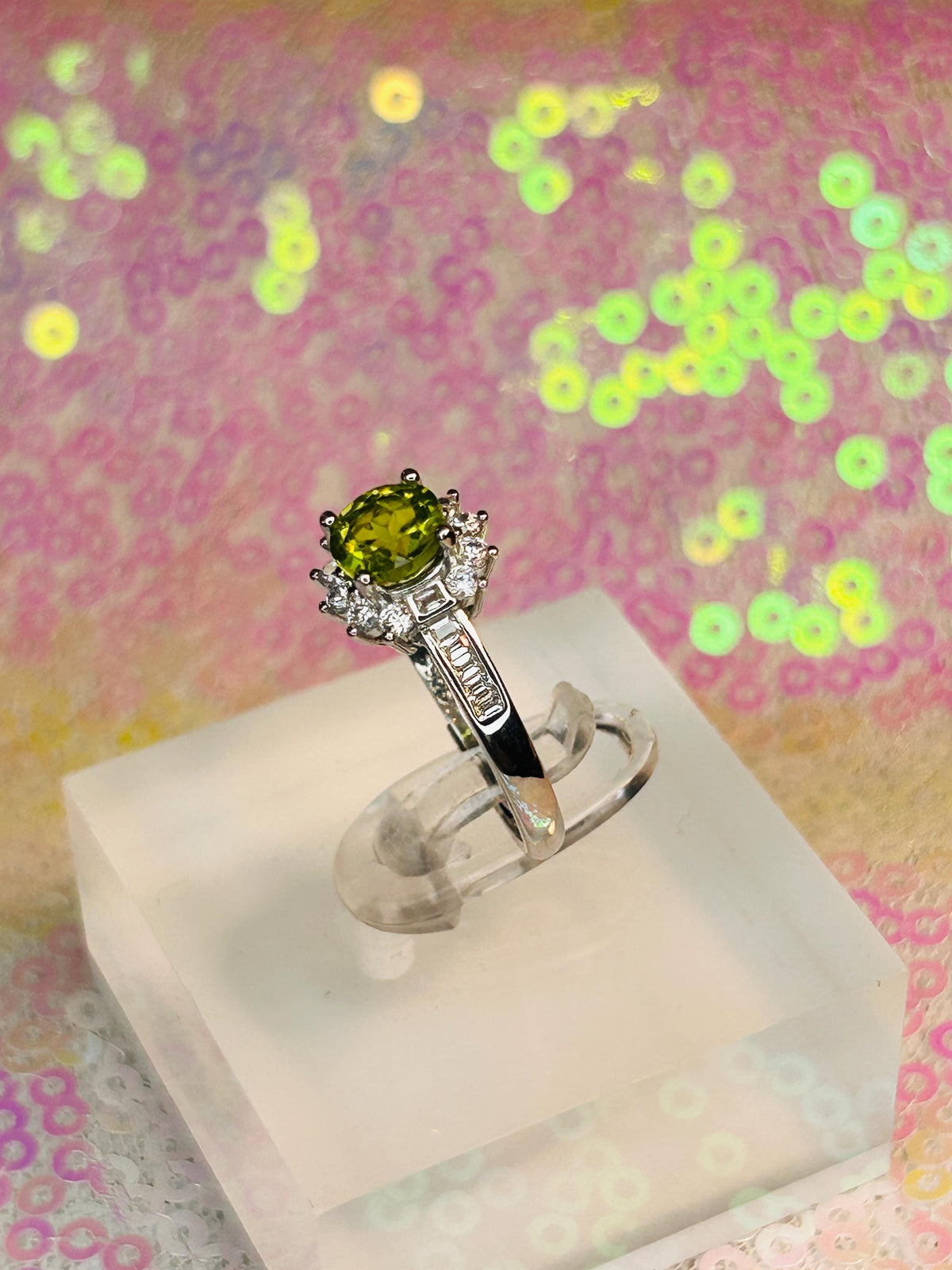 Peridot Cluster Ring in 925 Sterling Silver, Adjustable with CZ Accents Celtic Dragon Jewellery