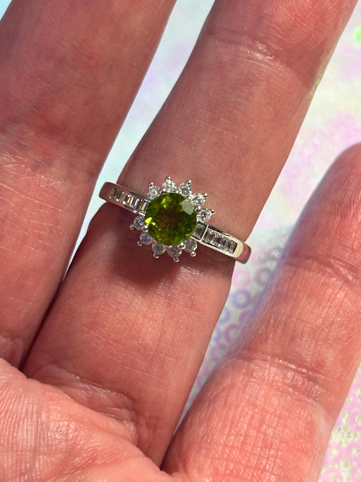 Peridot Cluster Ring in 925 Sterling Silver, Adjustable with CZ Accents Celtic Dragon Jewellery
