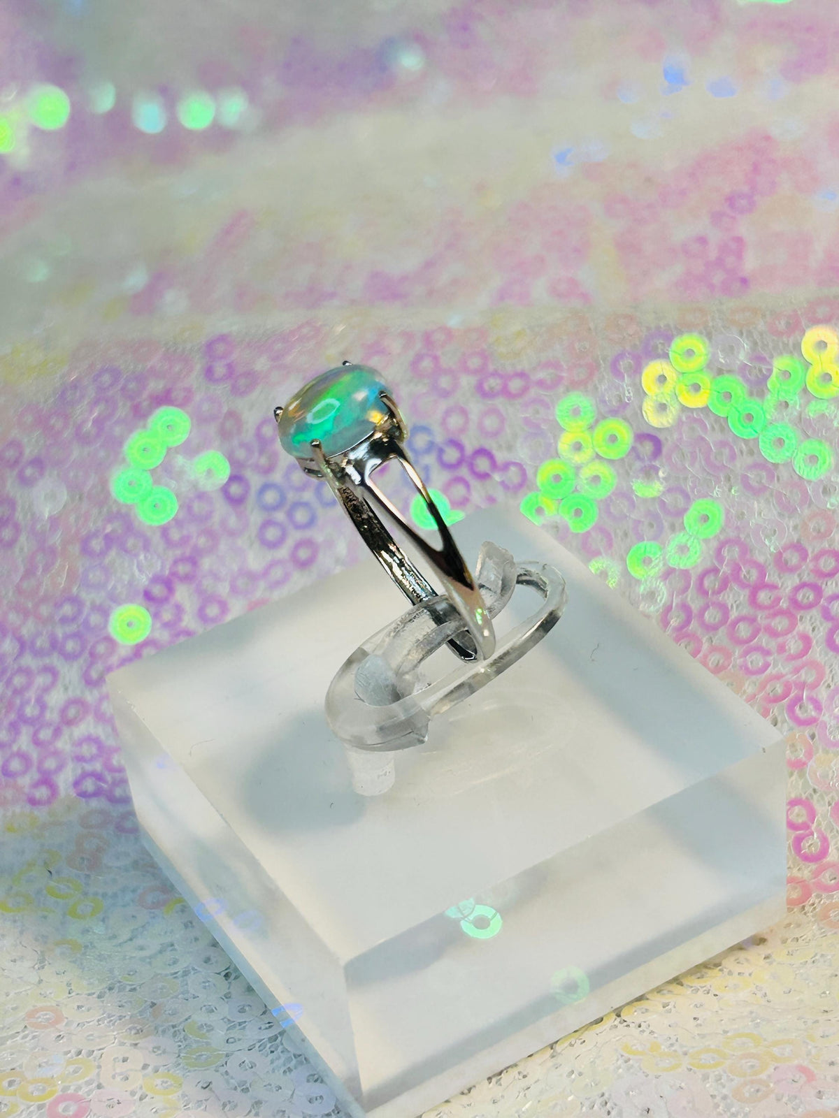 Dainty Opal Ring in 925 Sterling Silver - Adjustable Band Celtic Dragon Jewellery