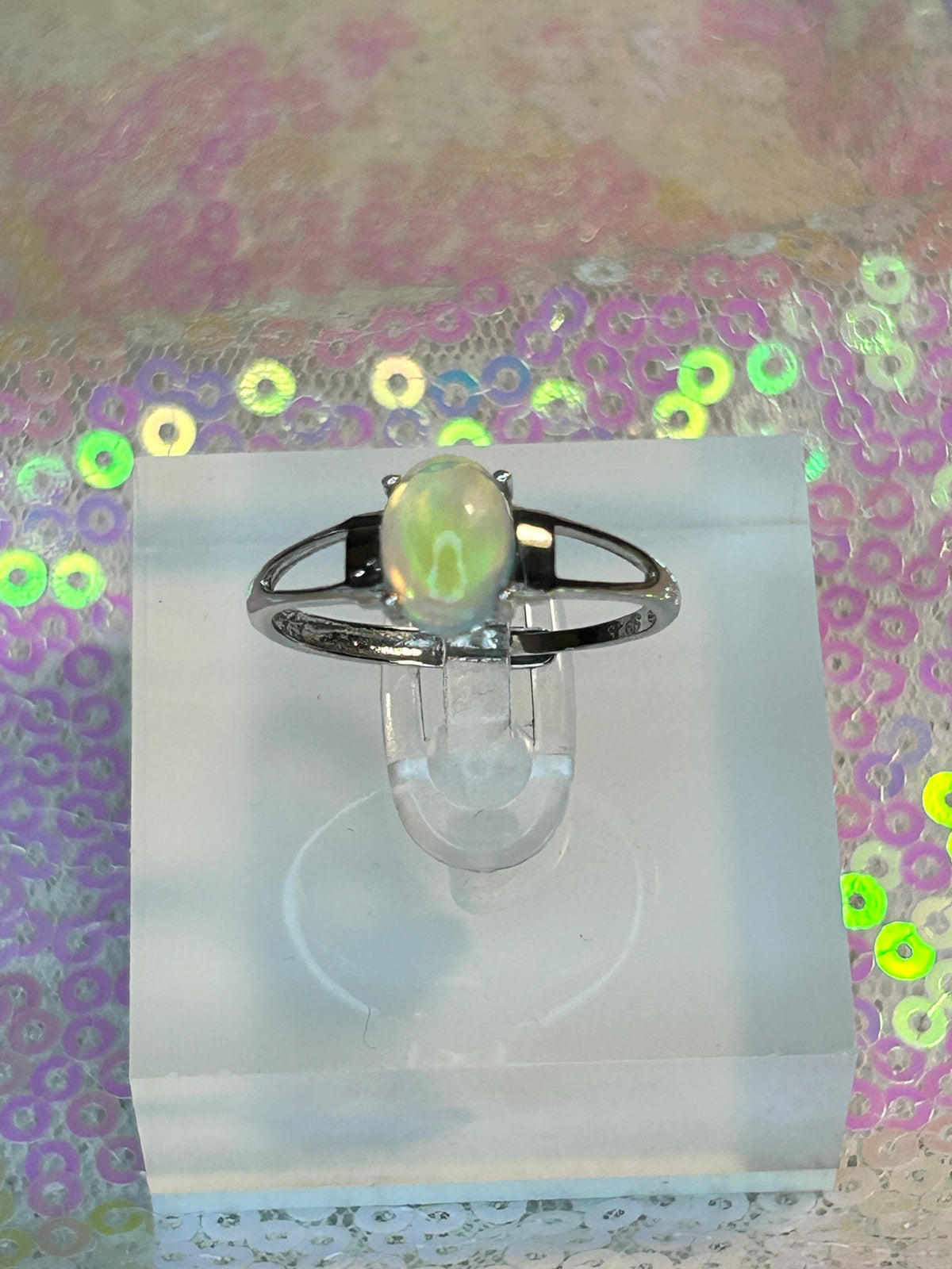 Dainty Opal Ring in 925 Sterling Silver - Adjustable Band Celtic Dragon Jewellery