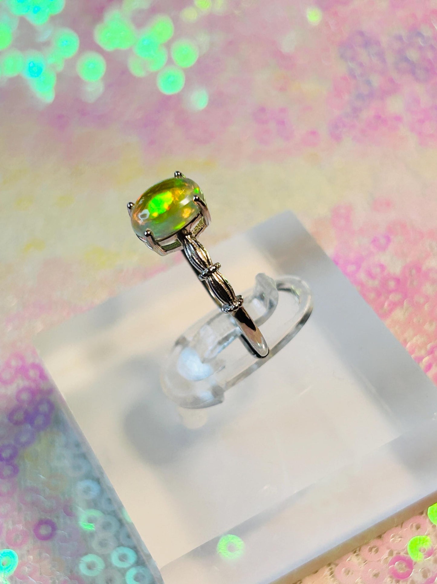 Dainty Orange Opal Ring in 925 Sterling Silver - Twist Design Adjustable Band Celtic Dragon Jewellery