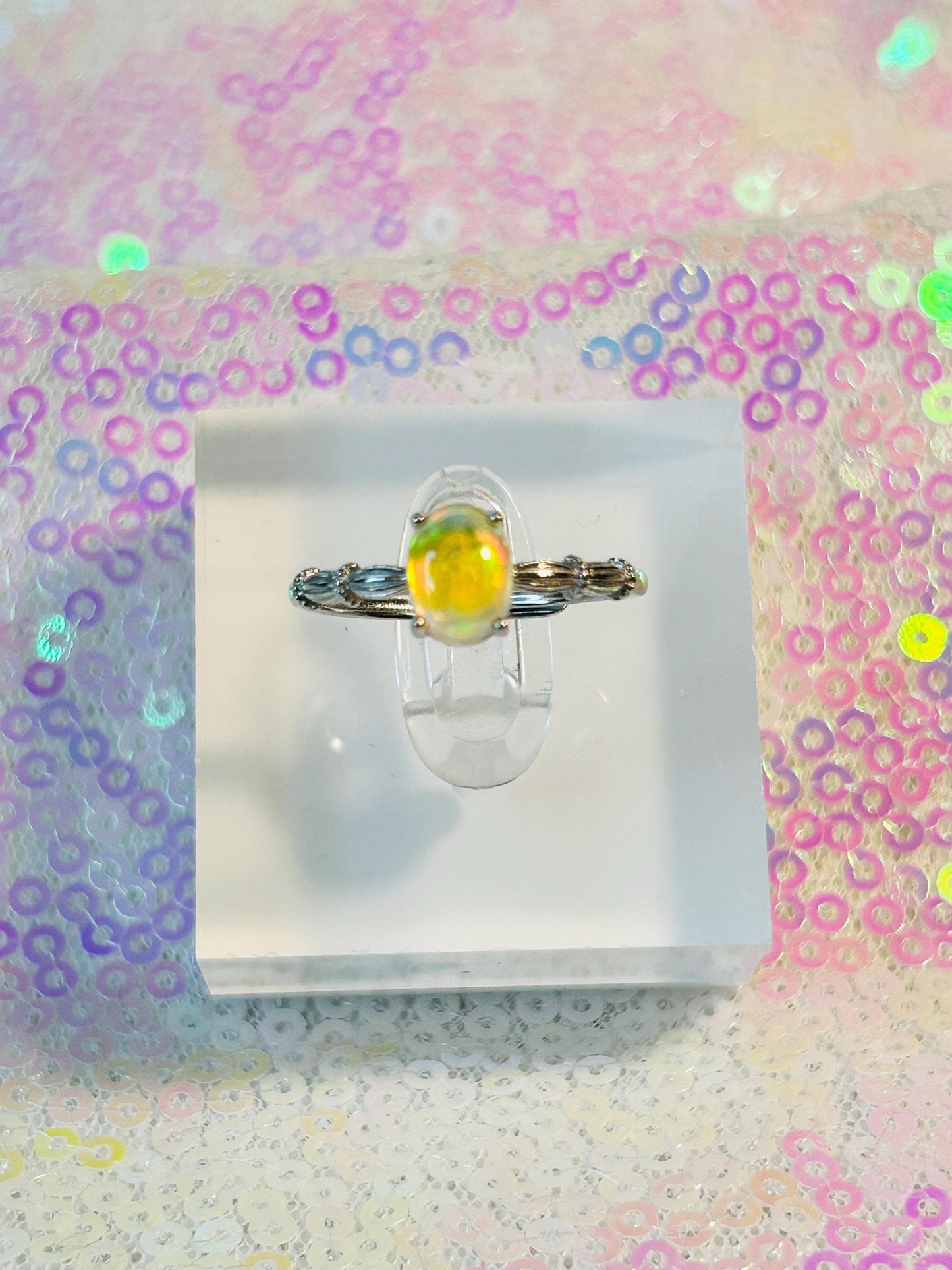 Dainty Orange Opal Ring in 925 Sterling Silver - Twist Design Adjustable Band Celtic Dragon Jewellery