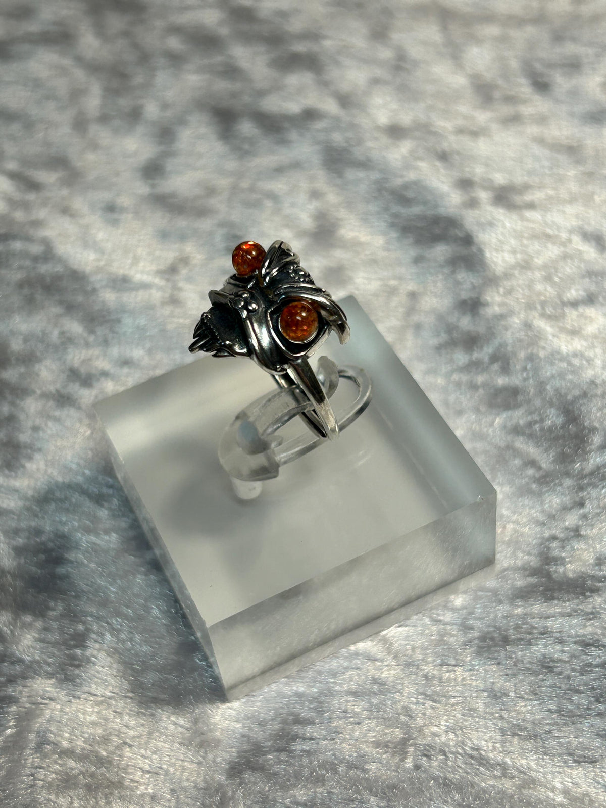 Foo Dog Ring with Sunstone Eyes in 925 Sterling Silver - Adjustable Temple Lion Jewellery Celtic Dragon Jewellery