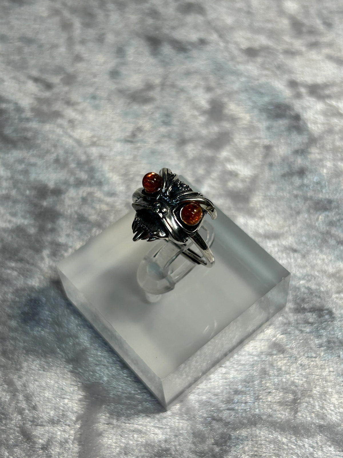 Foo Dog Ring with Sunstone Eyes in 925 Sterling Silver - Adjustable Temple Lion Jewellery Celtic Dragon Jewellery
