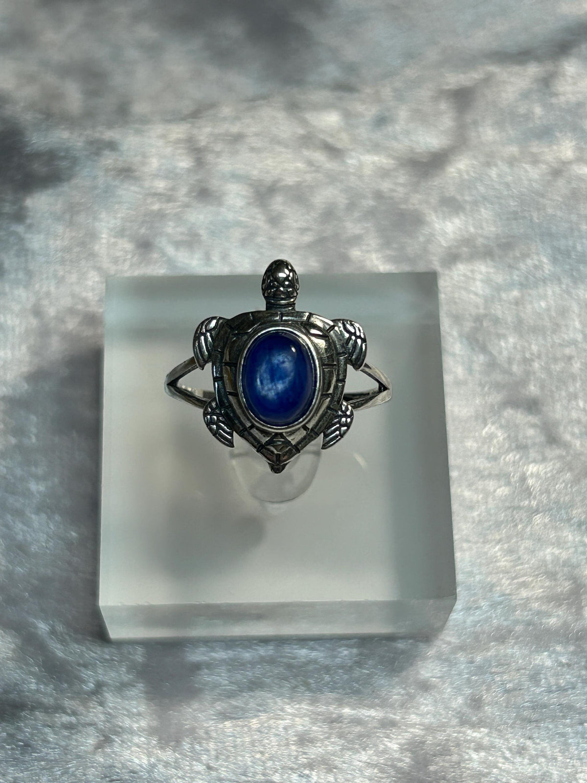 Turtle Ring With Blue Kyanite in 925 Sterling Silver & Adjustable Band Celtic Dragon Jewellery