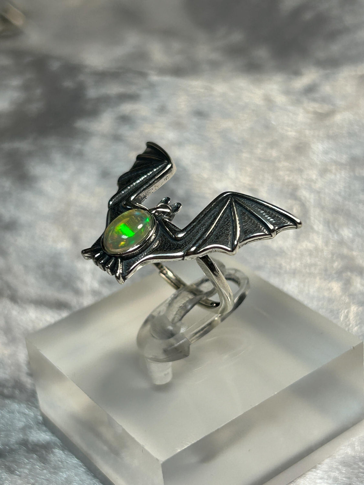 Flying Bat Ring with Opal in 925 Sterling Silver & Adjustable Band Celtic Dragon Jewellery