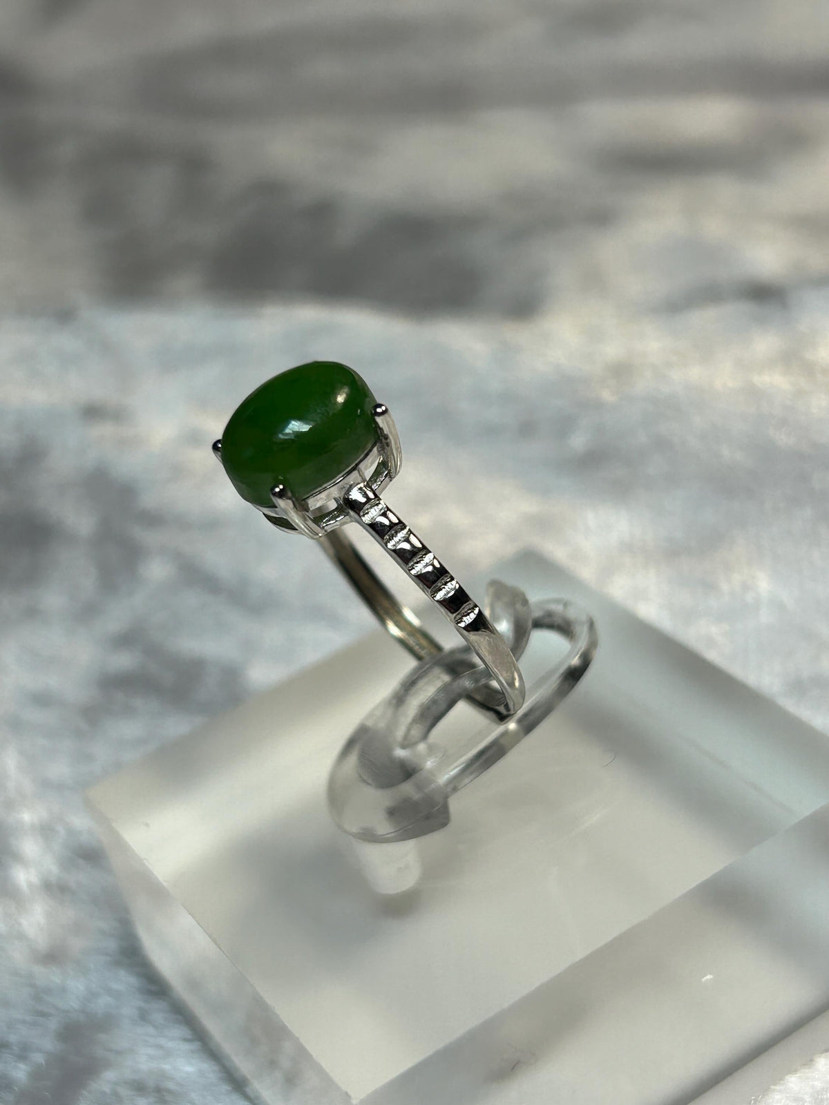 Claw Set Jade Gemstone Ring in 925 Sterling Silver with Adjustable Band Celtic Dragon Jewellery