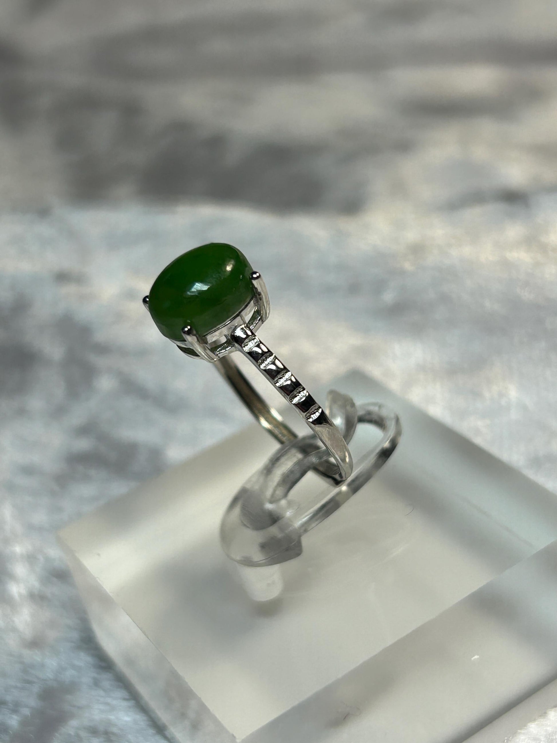 Claw Set Jade Gemstone Ring in 925 Sterling Silver with Adjustable Band Celtic Dragon Jewellery