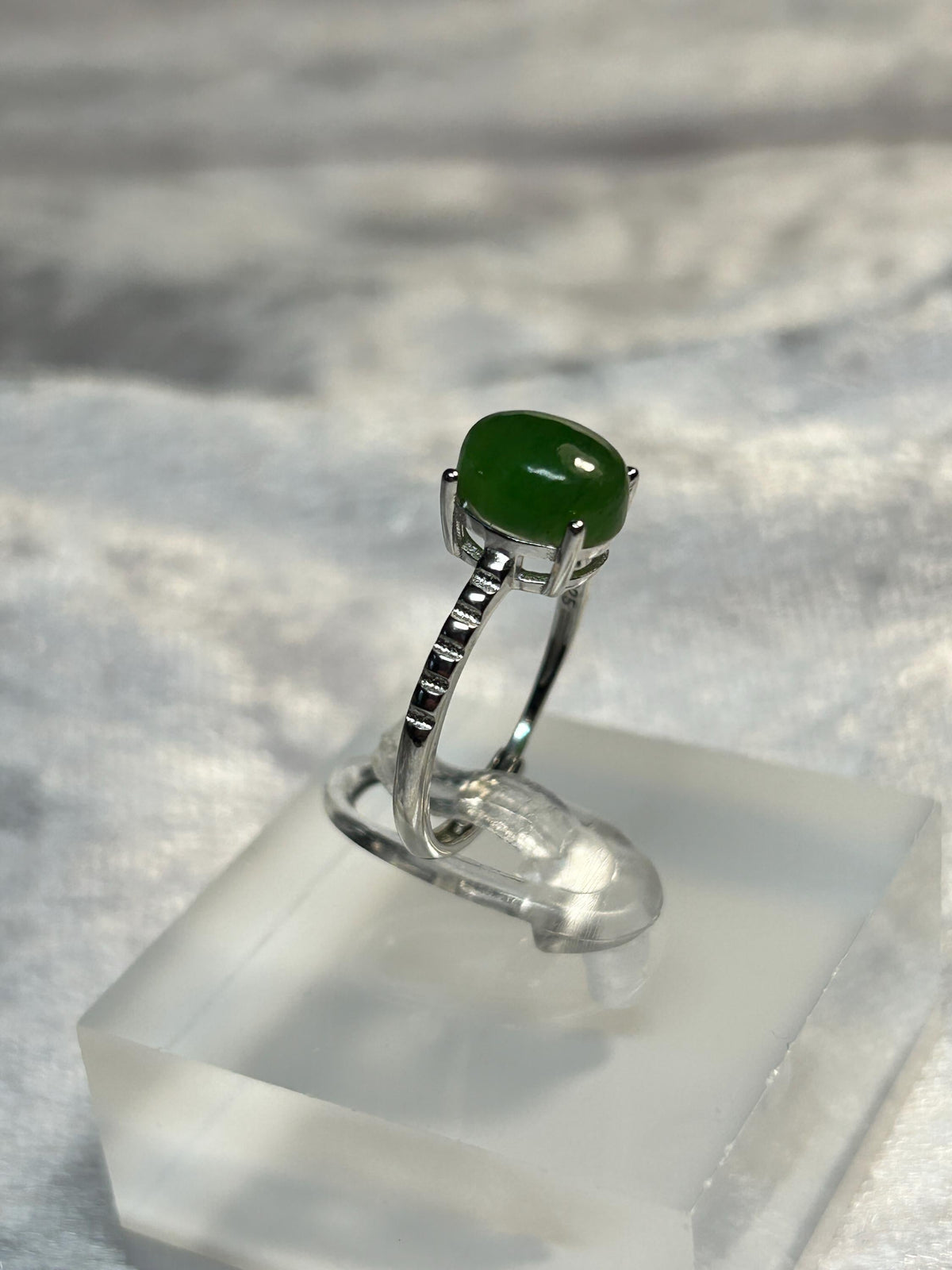 Claw Set Jade Gemstone Ring in 925 Sterling Silver with Adjustable Band Celtic Dragon Jewellery