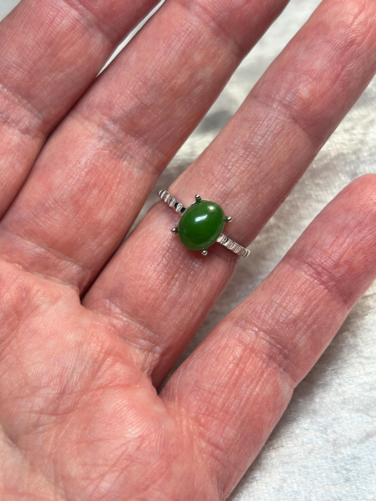 Claw Set Jade Gemstone Ring in 925 Sterling Silver with Adjustable Band Celtic Dragon Jewellery