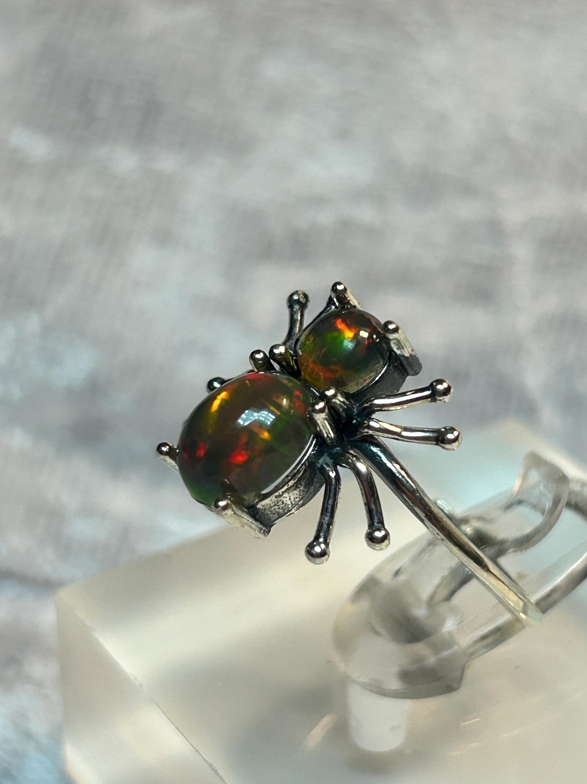 Spider Ring with Black Opal in 925 Sterling Silver, Adjustable Gothic Statement Ring Celtic Dragon Jewellery