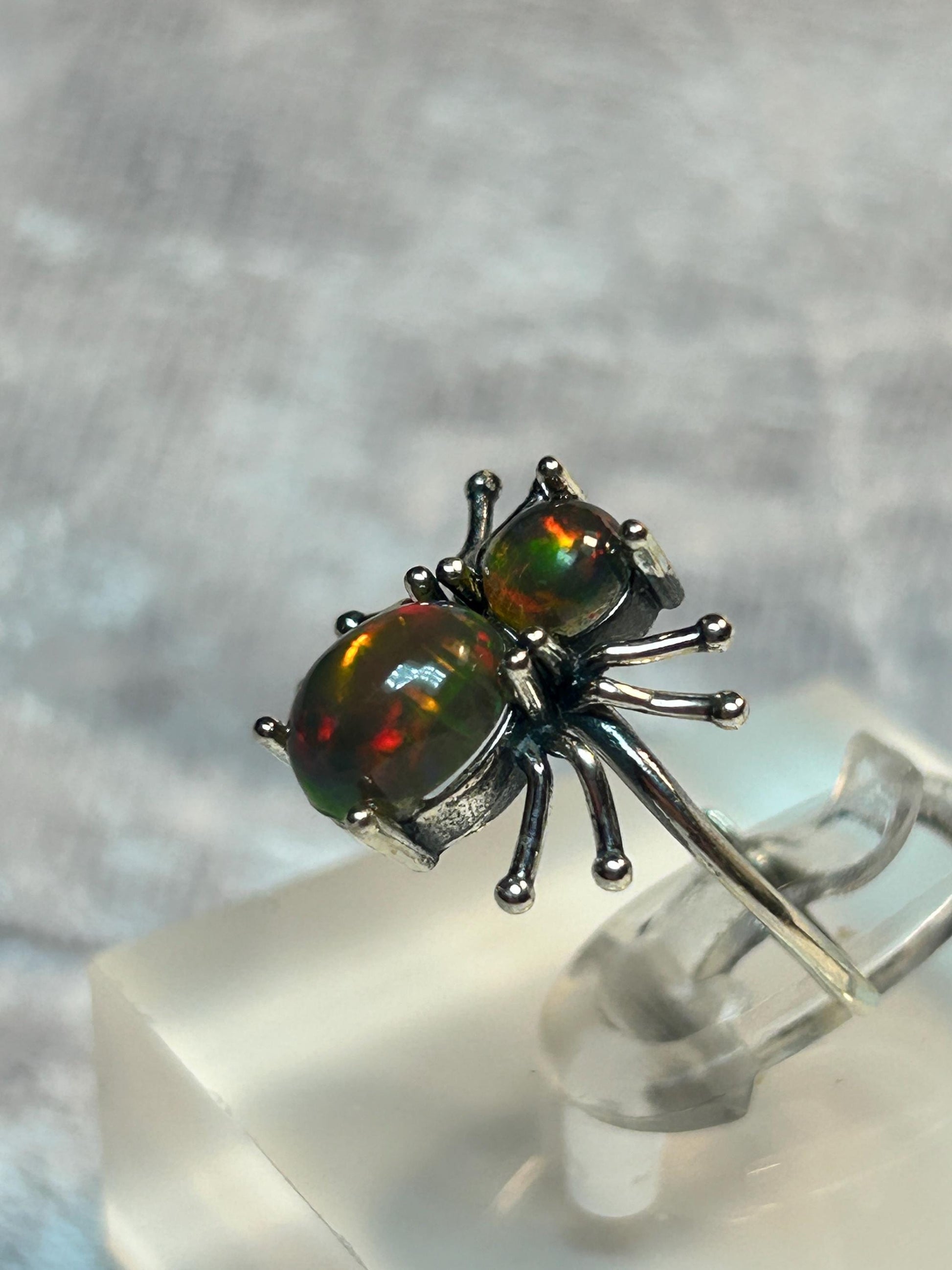 Spider Ring with Black Opal in 925 Sterling Silver, Adjustable Gothic Statement Ring Celtic Dragon Jewellery