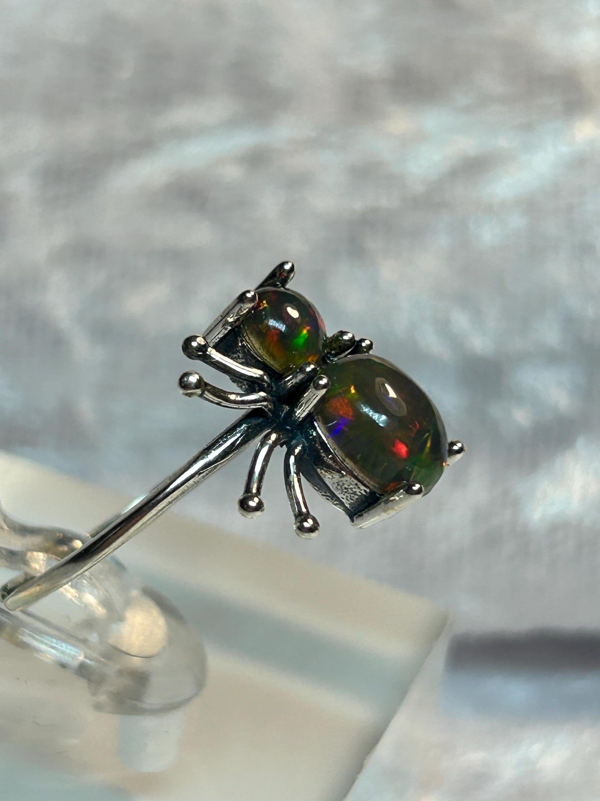 Spider Ring with Black Opal in 925 Sterling Silver, Adjustable Gothic Statement Ring Celtic Dragon Jewellery