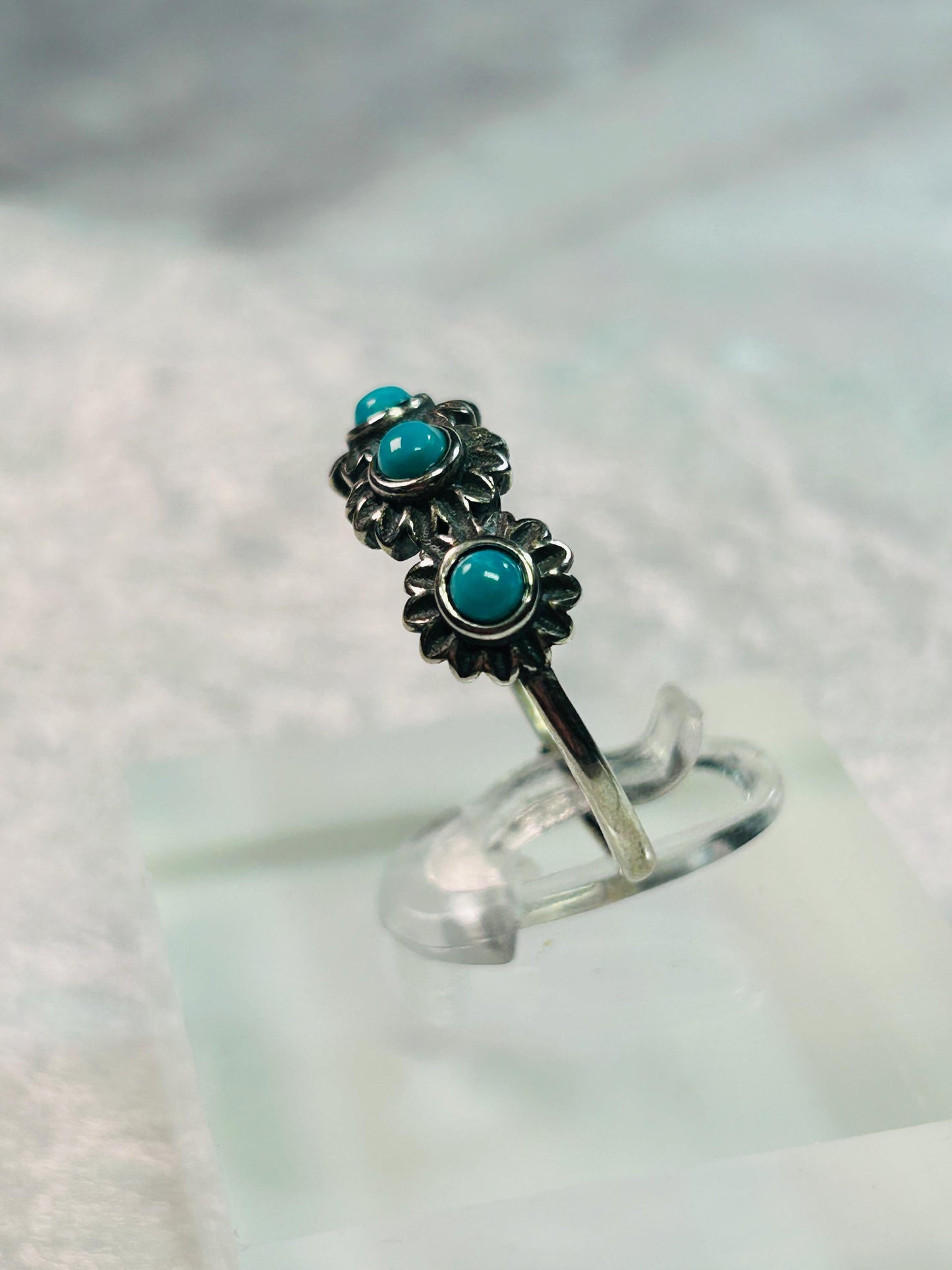 Turquoise Rosette Ring - 925 Sterling Silver - Adjustable Gemstone Jewellery Celtic Dragon Jewellery
