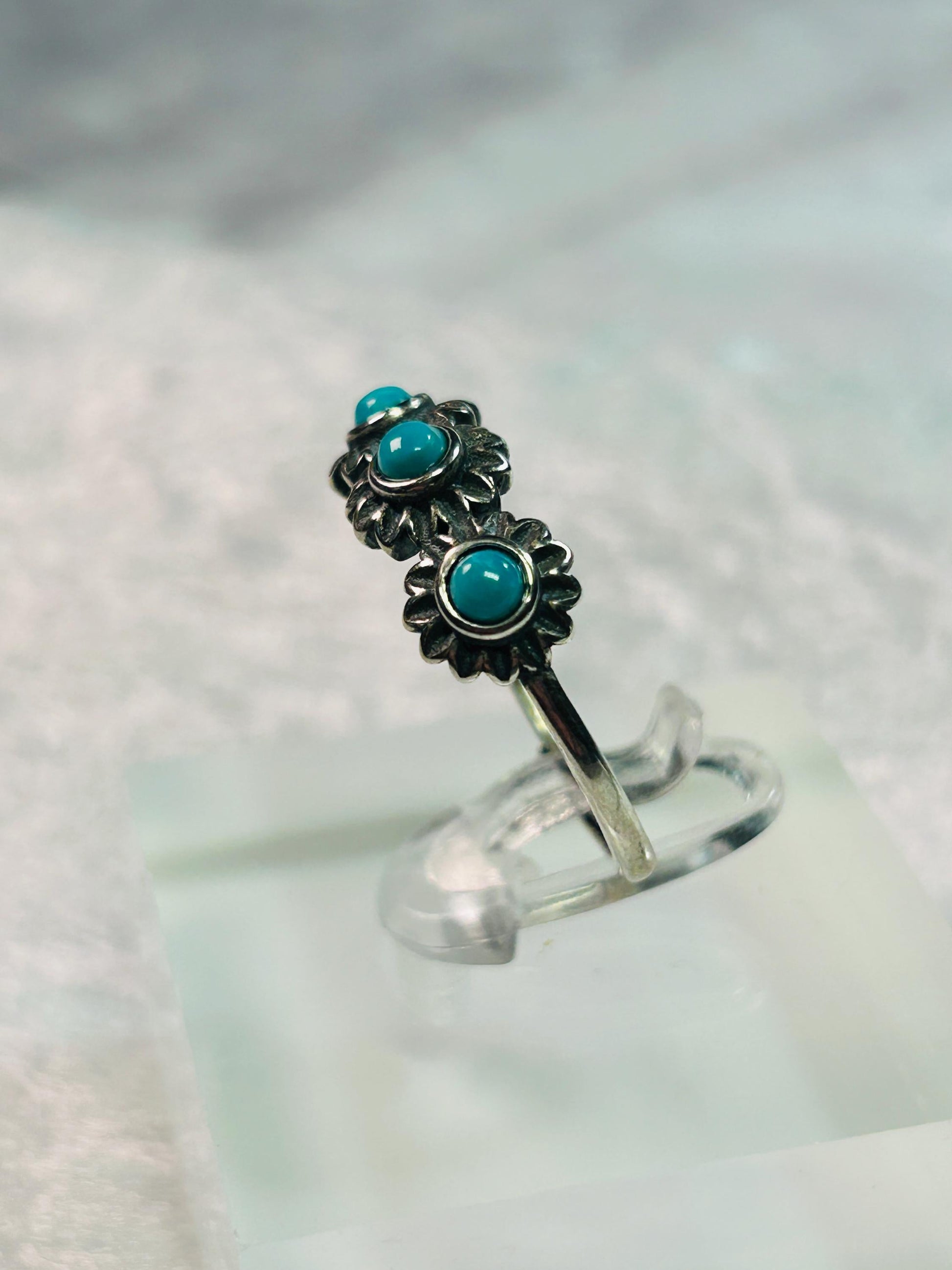 Turquoise Rosette Ring - 925 Sterling Silver - Adjustable Gemstone Jewellery Celtic Dragon Jewellery