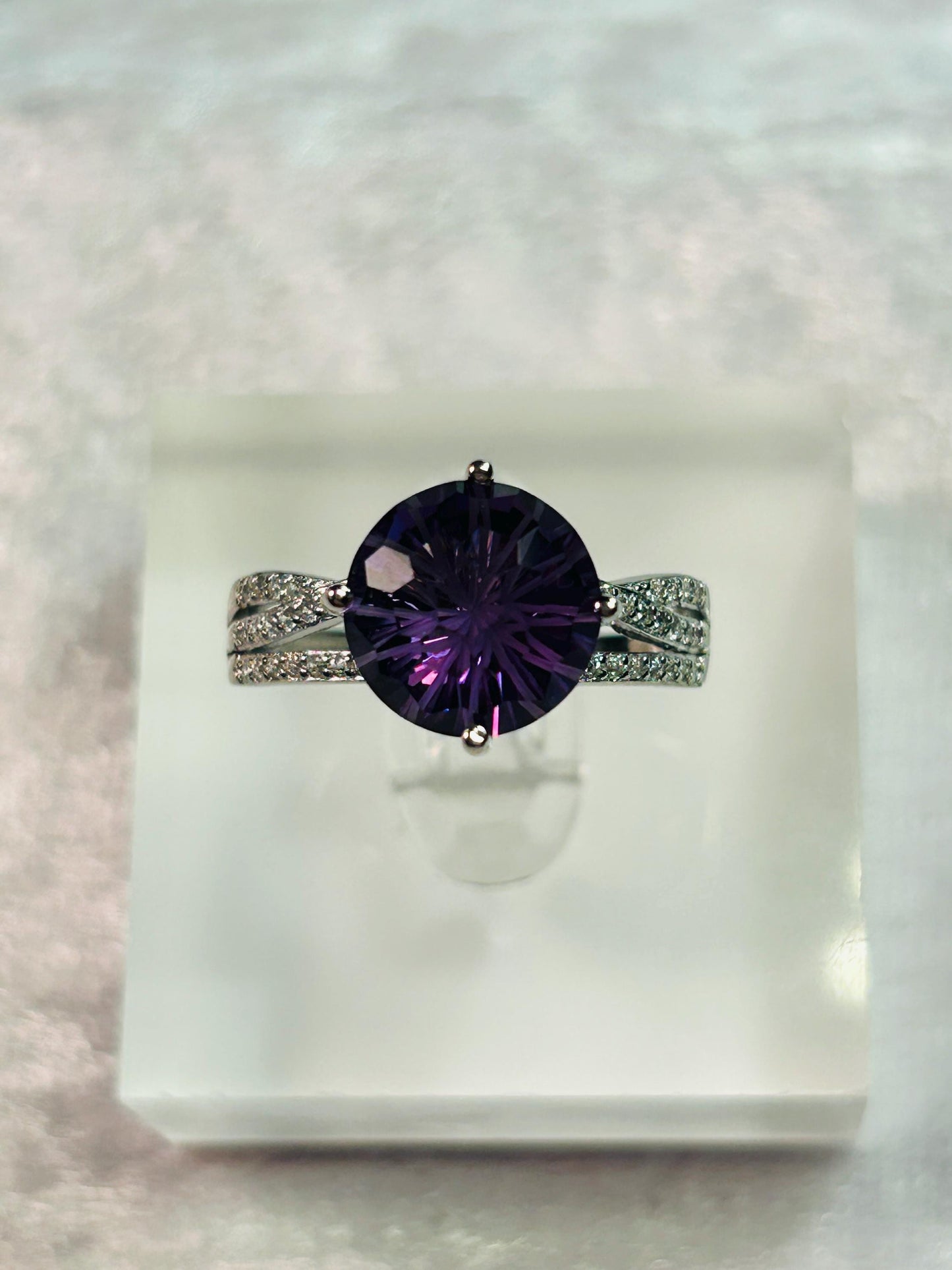 Large Amethyst Solitaire Ring in 925 Sterling Silver with Adjustable Triple Band Celtic Dragon Jewellery