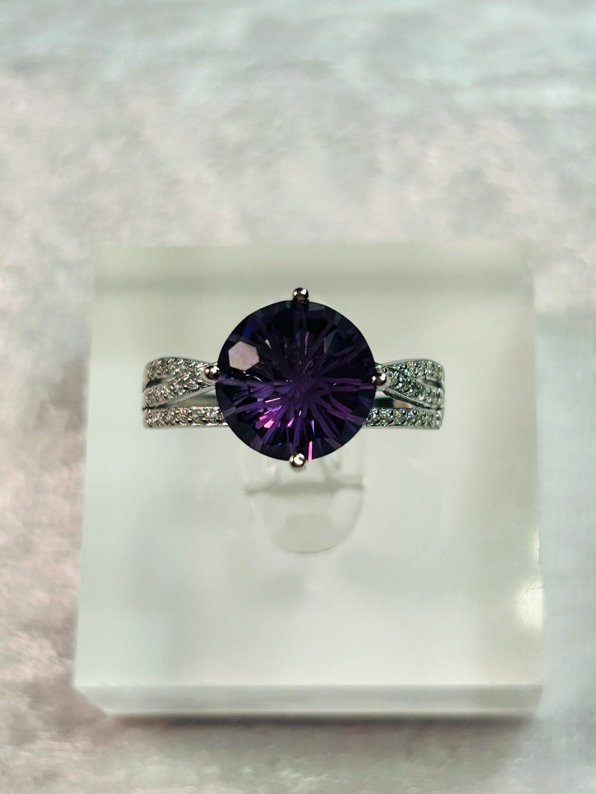 Large Amethyst Solitaire Ring in 925 Sterling Silver with Adjustable Triple Band Celtic Dragon Jewellery