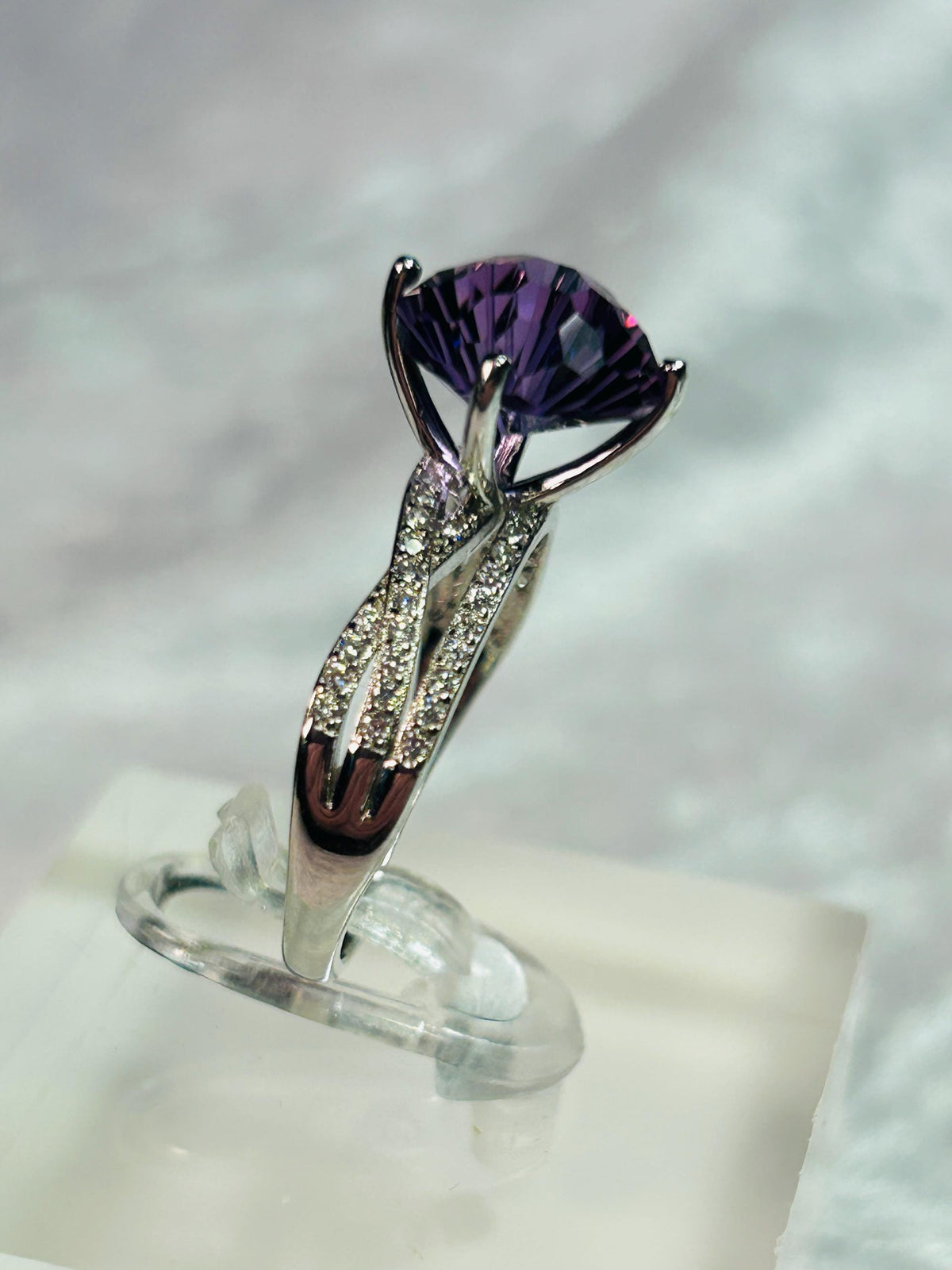 Large Amethyst Solitaire Ring in 925 Sterling Silver with Adjustable Triple Band Celtic Dragon Jewellery