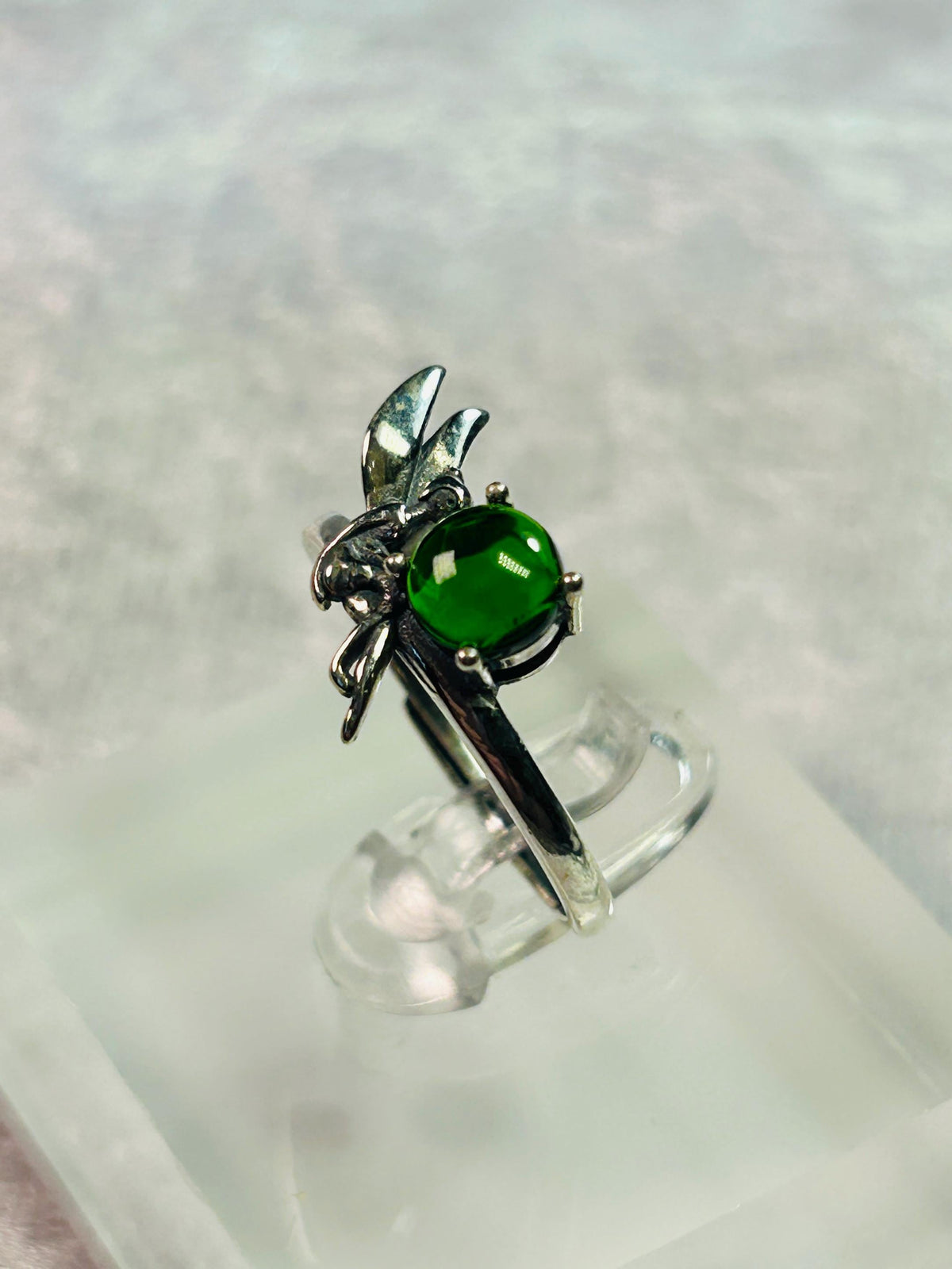Fairy Ring With Diopside in 925 Sterling Silver - Adjustable Fantasy Jewellery Celtic Dragon Jewellery