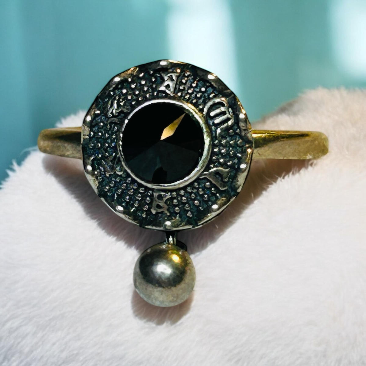 Lotus Flower Spinner Ring With Black Spinel in 925 Sterling Silver - Adjustable Band Celtic Dragon Jewellery