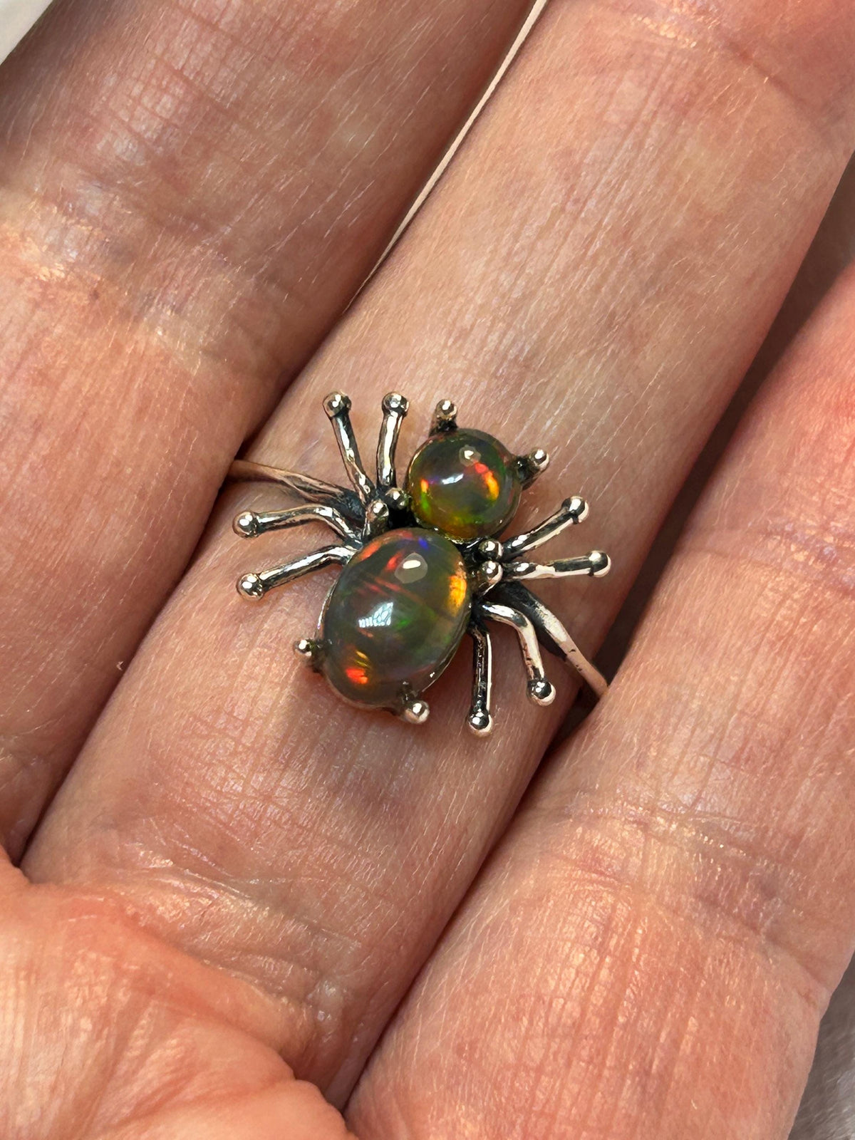 Spider Ring with Black Opal in 925 Sterling Silver, Adjustable Gothic Statement Ring Celtic Dragon Jewellery