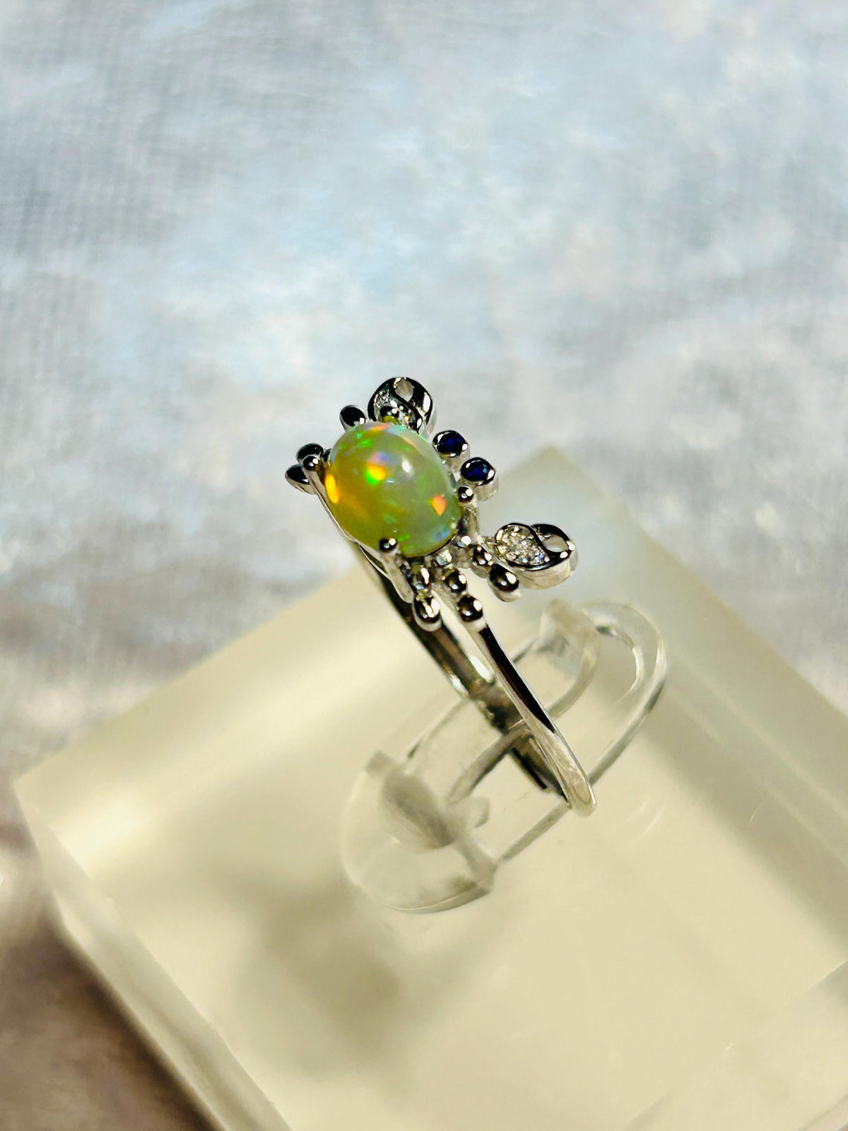Crab Ring with Opal & CZ, Set in 925 Sterling Silver: Adjustable Band Celtic Dragon Jewellery