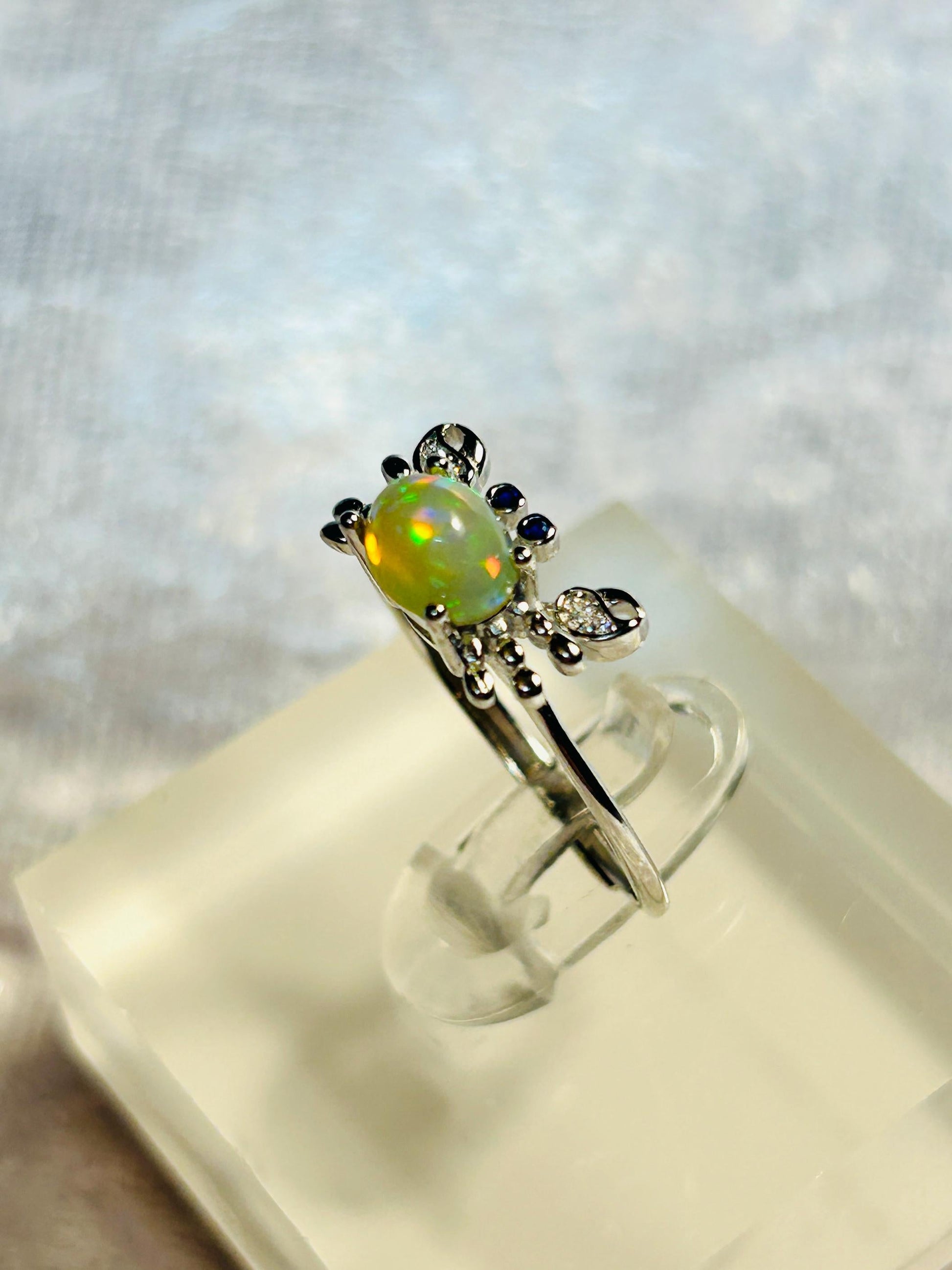 Crab Ring with Opal & CZ, Set in 925 Sterling Silver: Adjustable Band Celtic Dragon Jewellery