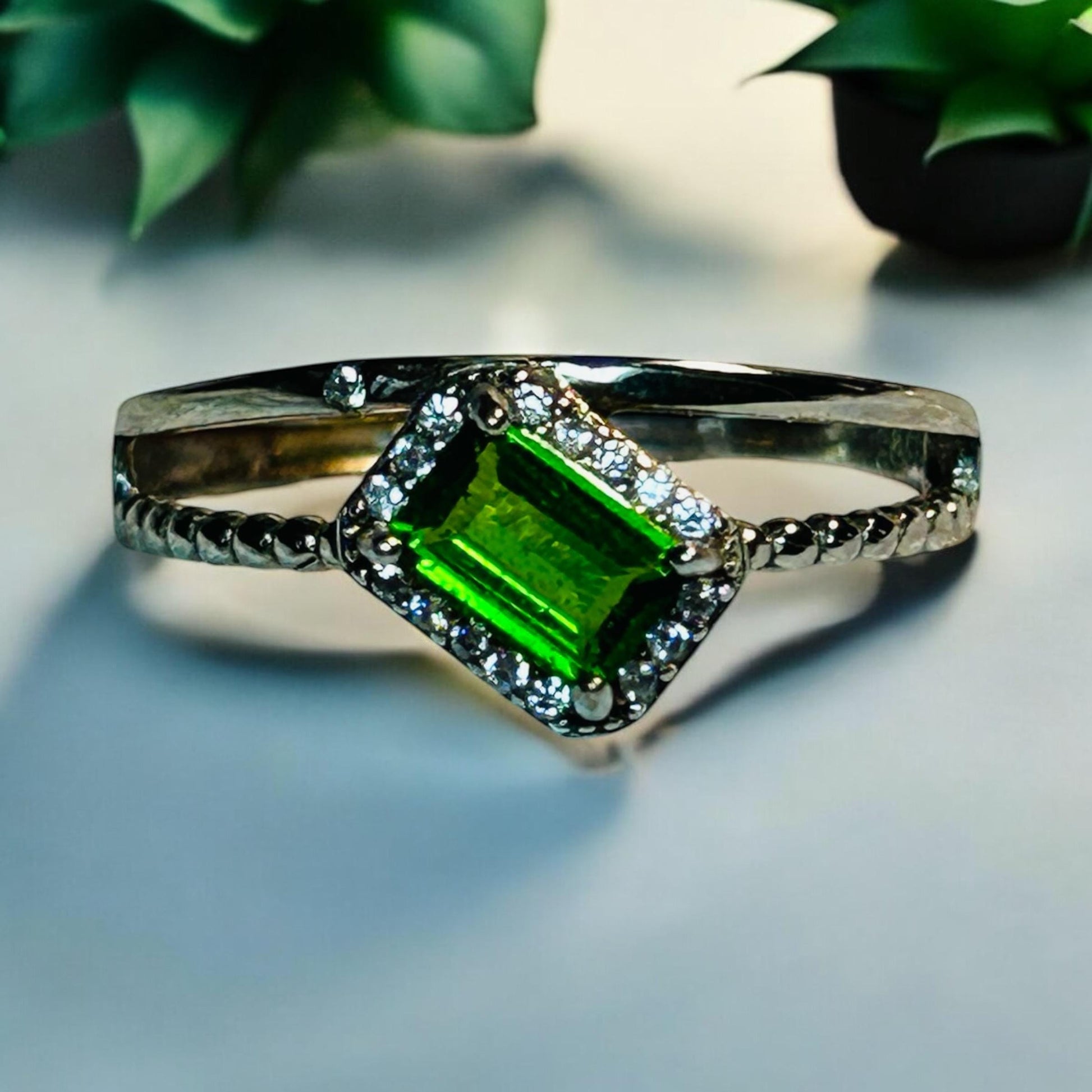 Chrome Diopside Ring: 925 Silver CZ Gemstone, Adjustable Minimalist Jewellery Celtic Dragon Jewellery